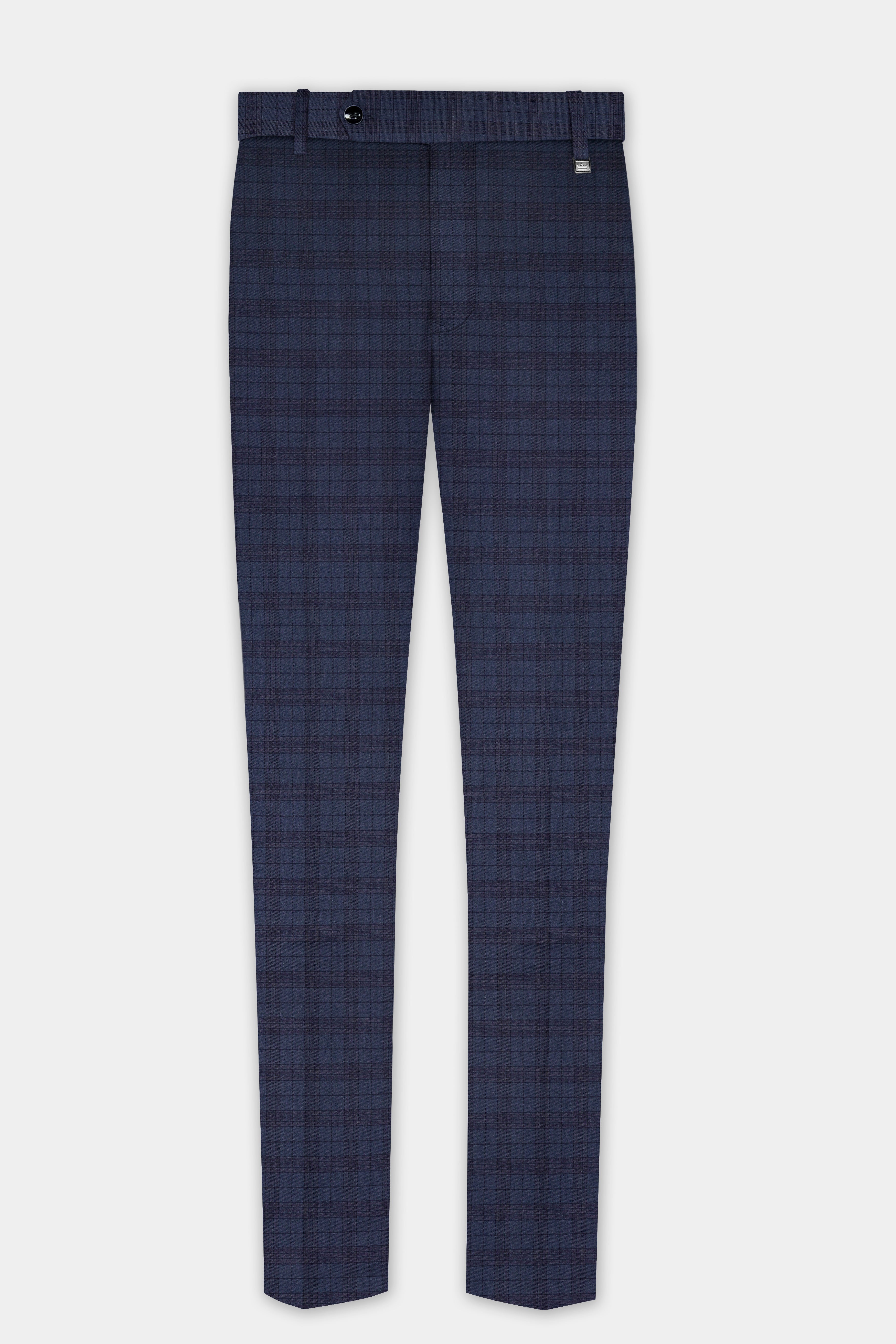 Martinique Blue Plaid Wool Blend Single Breasted Suit