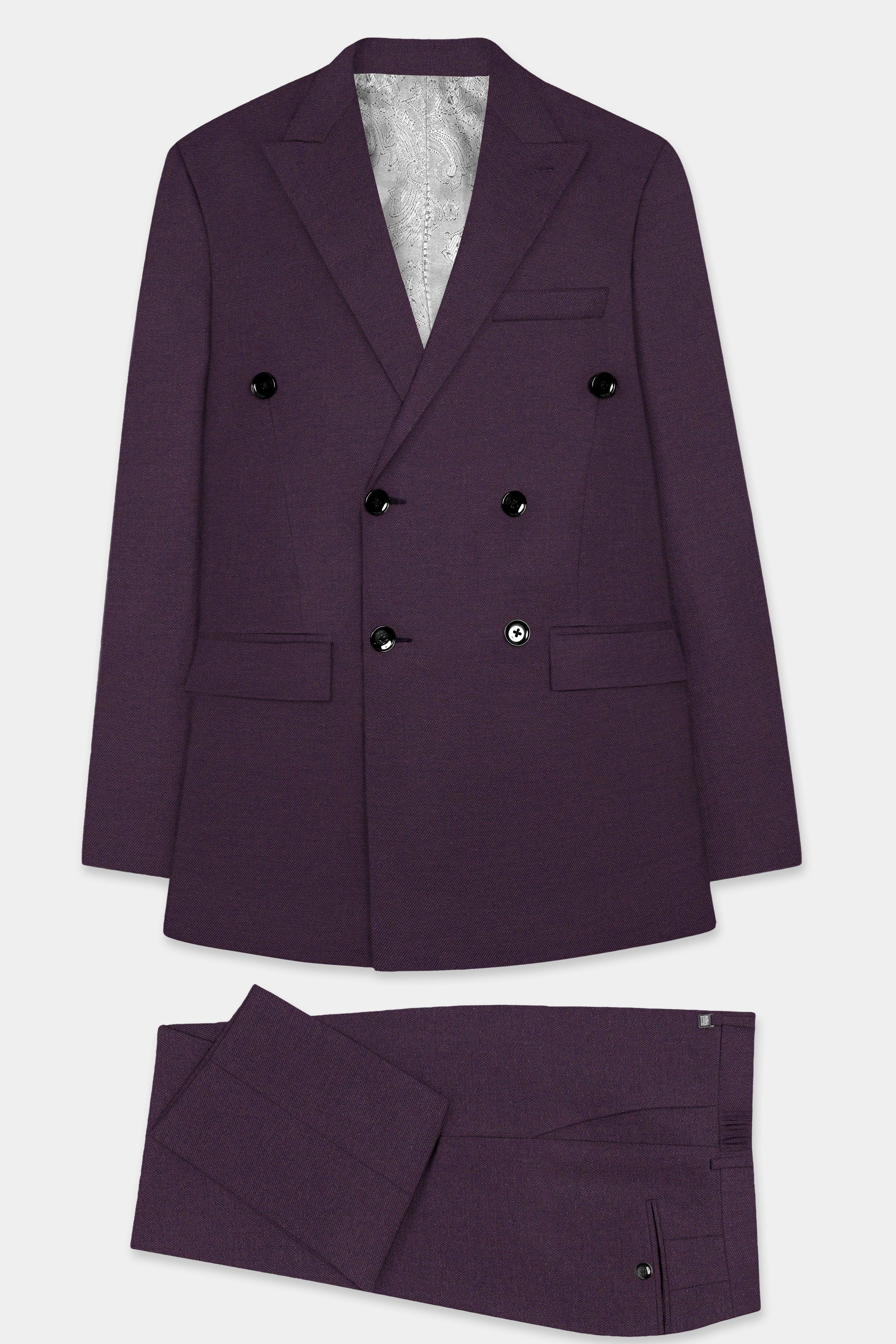 Eminence Purple Solid Wool Blend Double Breasted Suit