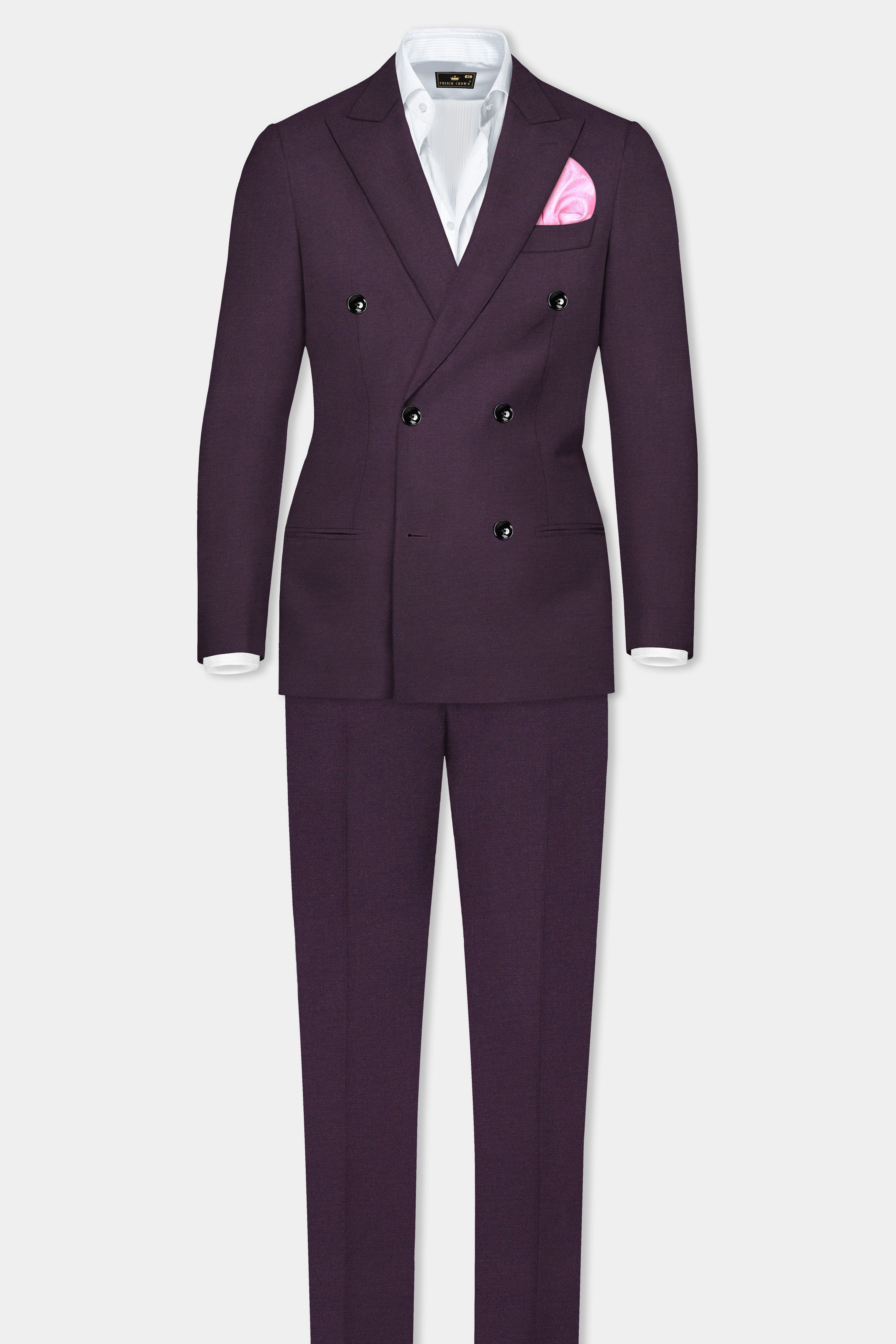 Eminence Purple Solid Wool Blend Double Breasted Suit