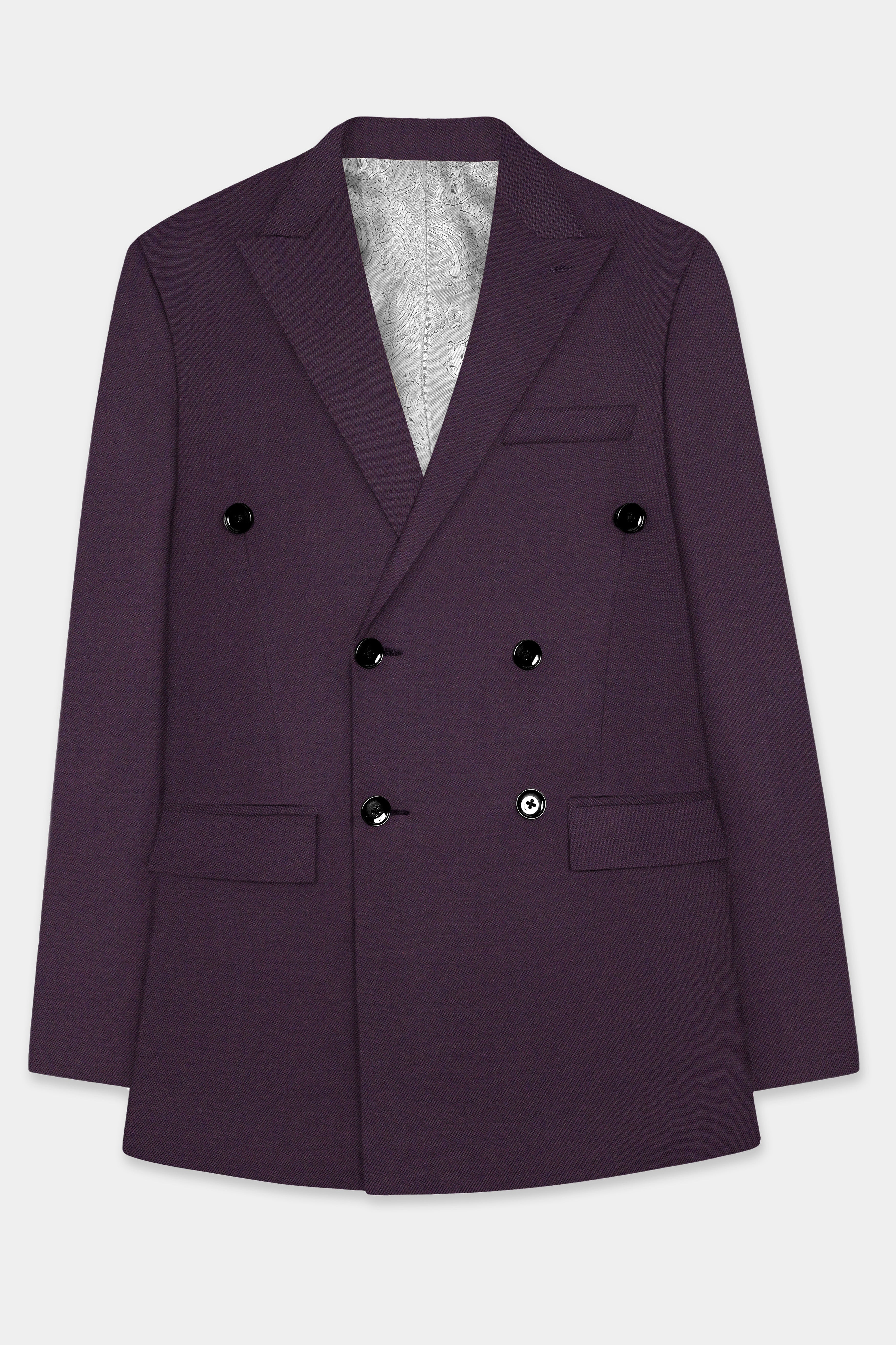 Eminence Purple Solid Wool Blend Double Breasted Suit