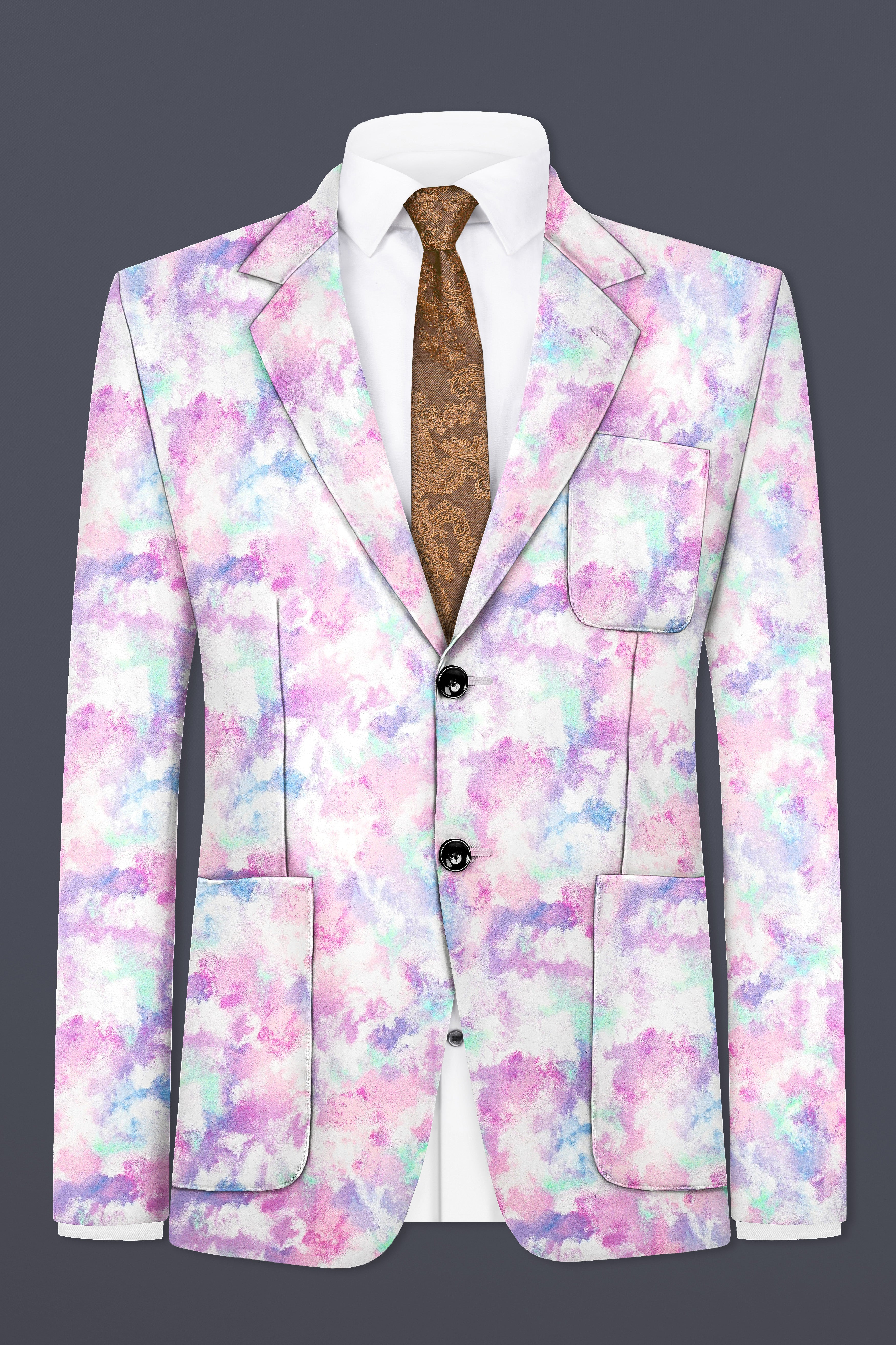 Thistle Pink And Wisteria Purple Multi Color cloud printed Cotton Single Breasted Suit