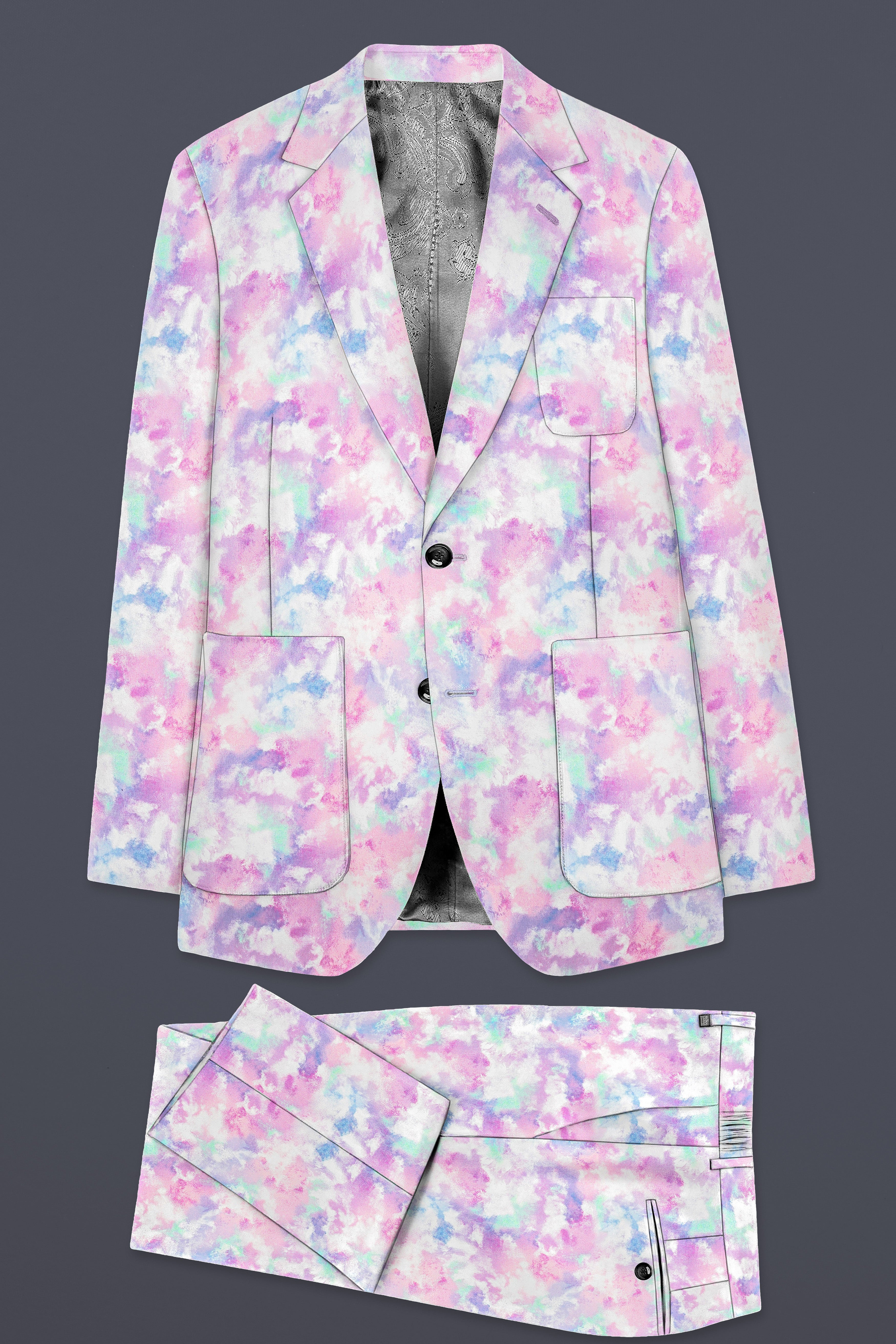 Thistle Pink And Wisteria Purple Multi Color cloud printed Cotton Single Breasted Suit