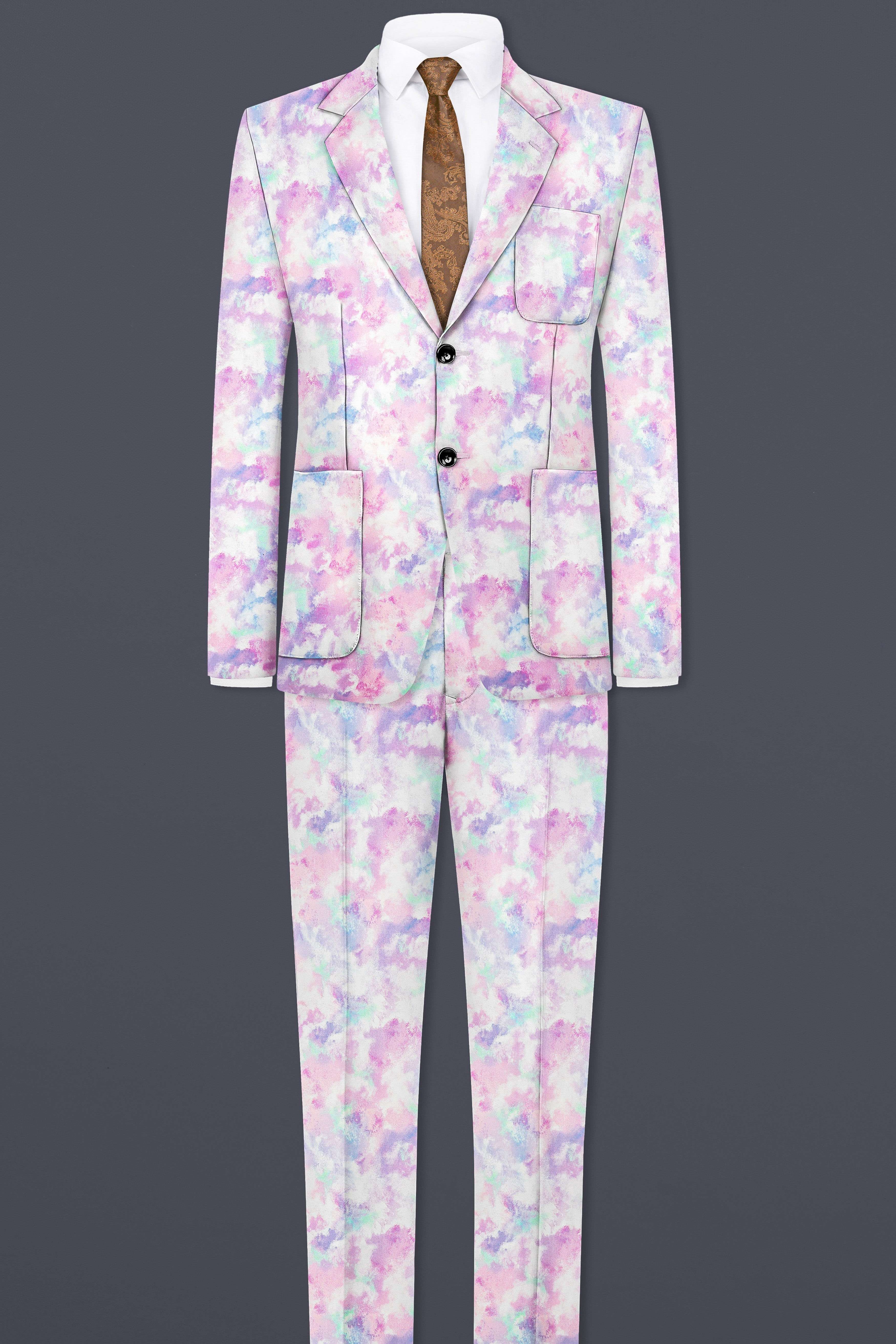 Thistle Pink And Wisteria Purple Multi Color cloud printed Cotton Single Breasted Suit