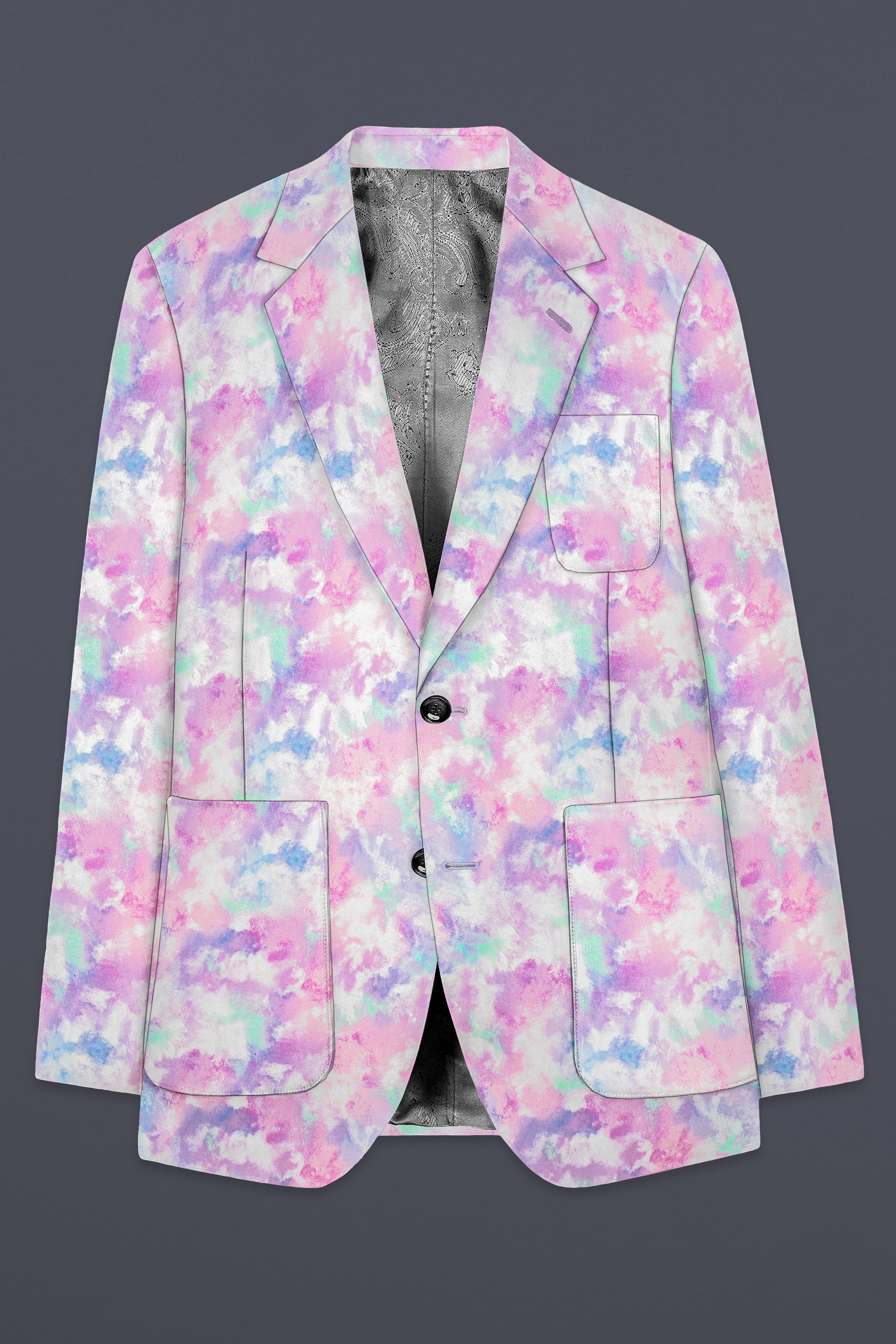 Thistle Pink And Wisteria Purple Multi Color cloud printed Cotton Single Breasted Suit