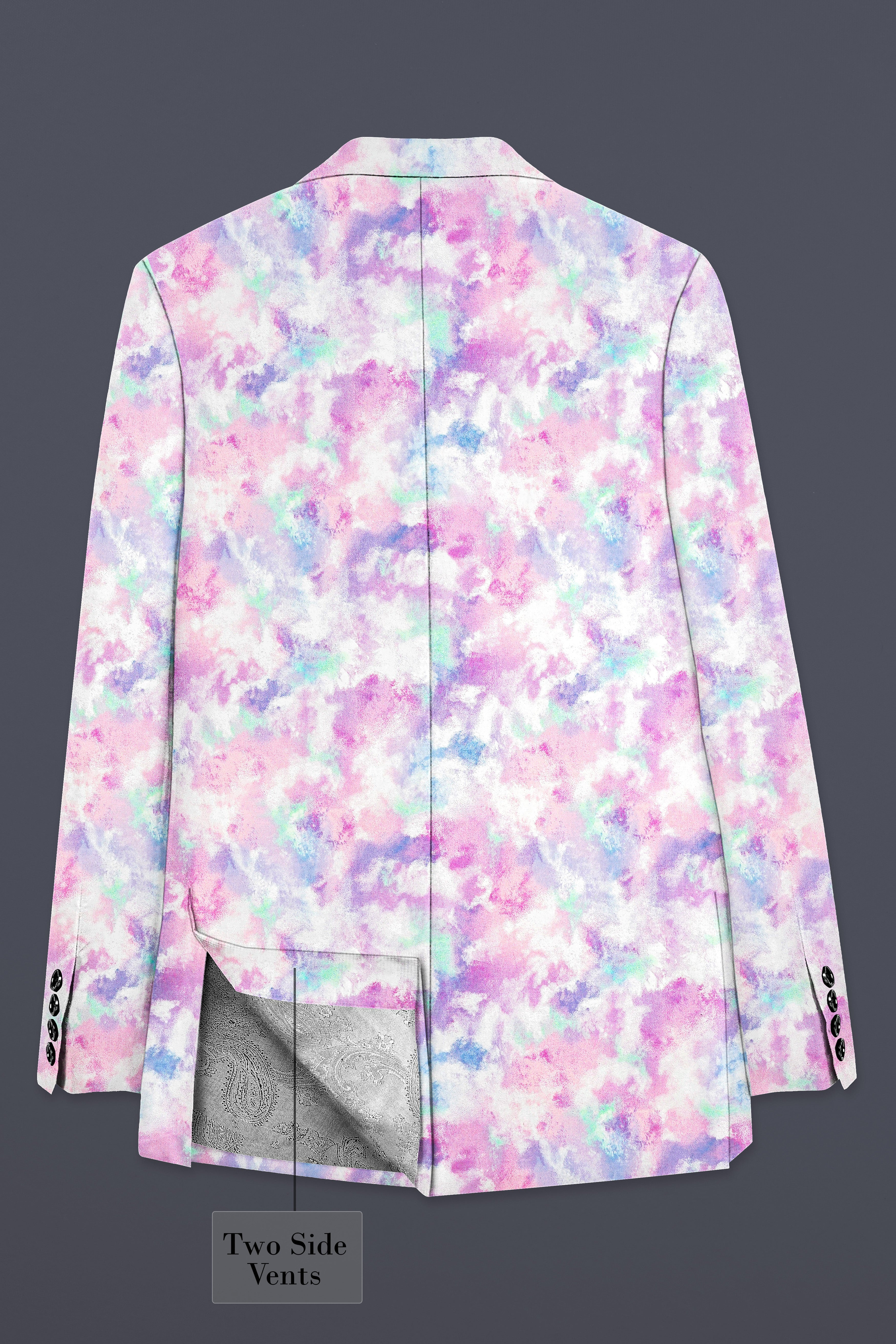 Thistle Pink And Wisteria Purple Multi Color cloud printed Cotton Single Breasted Suit