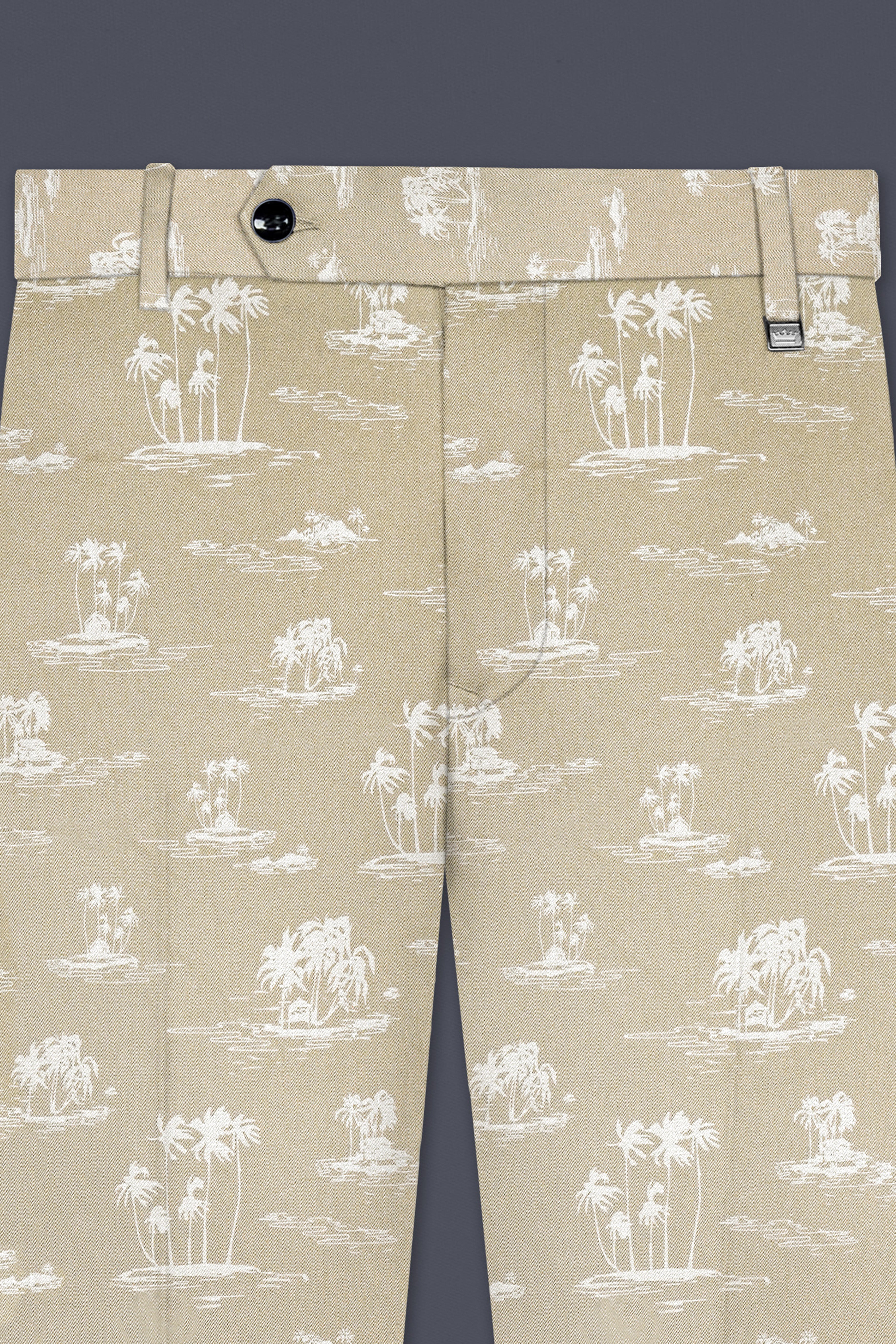 Malta Cream Coconut Tree Printed Cotton Single Breasted Suit