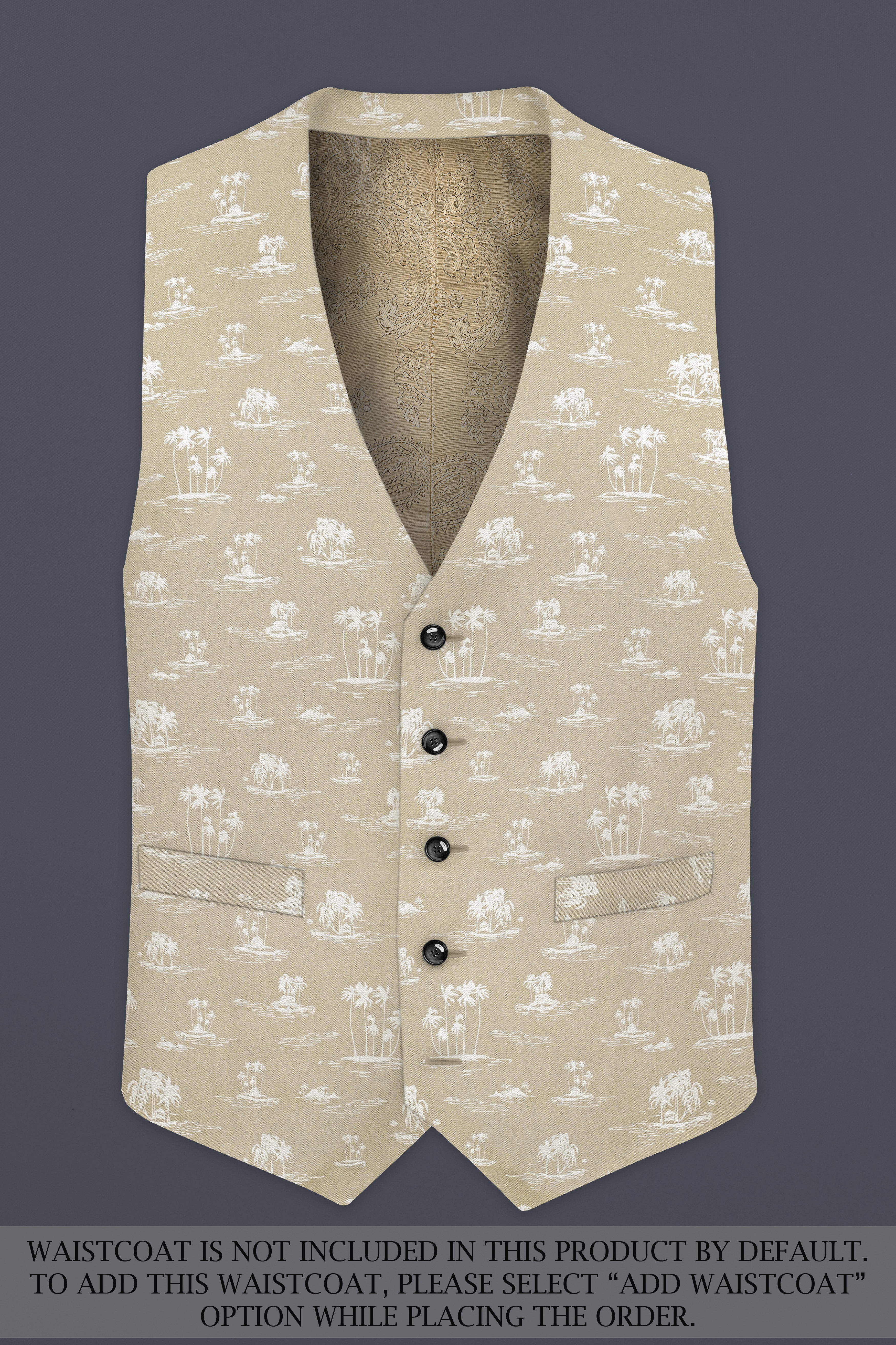 Malta Cream Coconut Tree Printed Cotton Single Breasted Suit