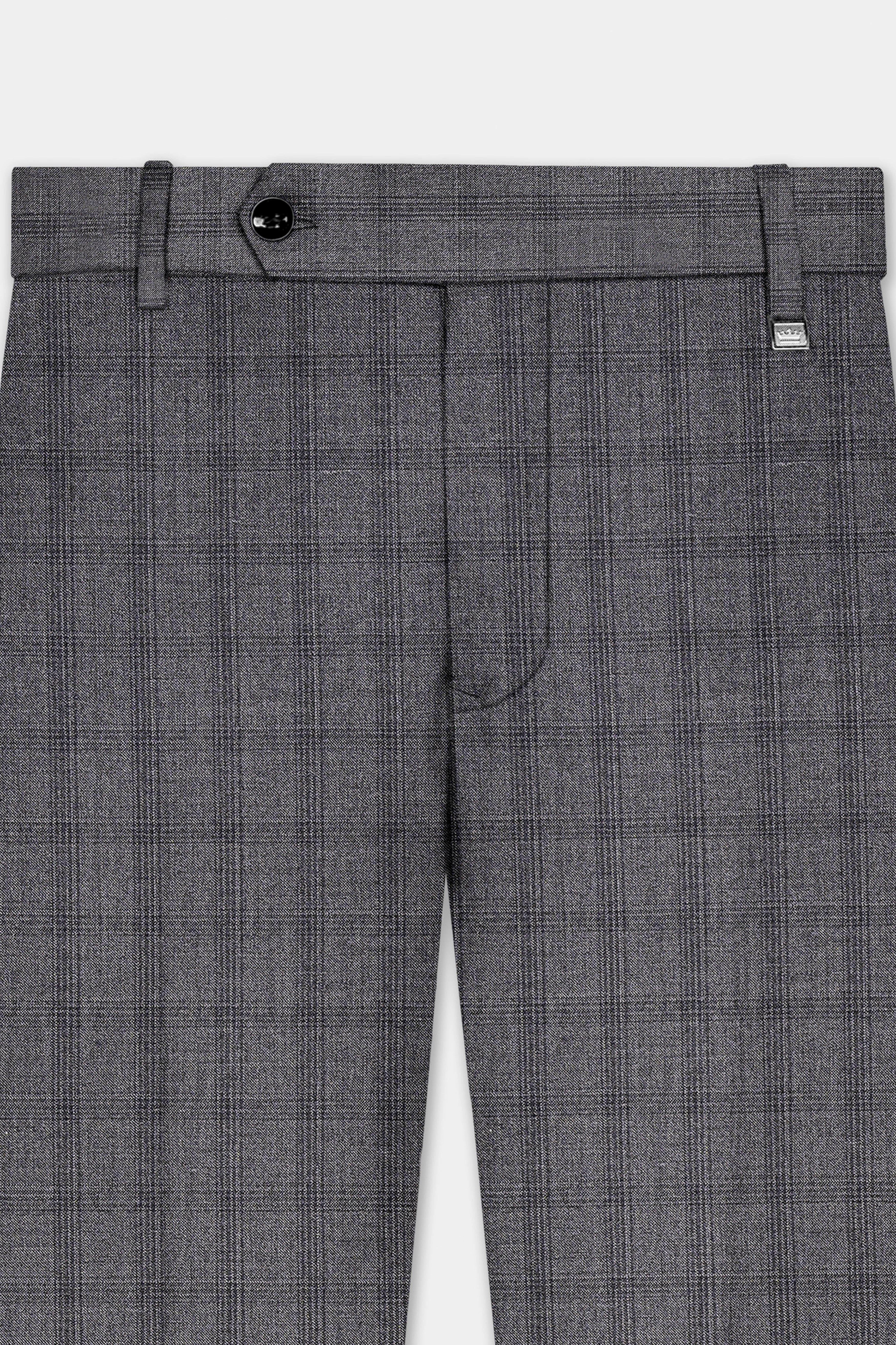 Gravel Gray Checked Wool Blend Cross Placket Bandhgala Suit