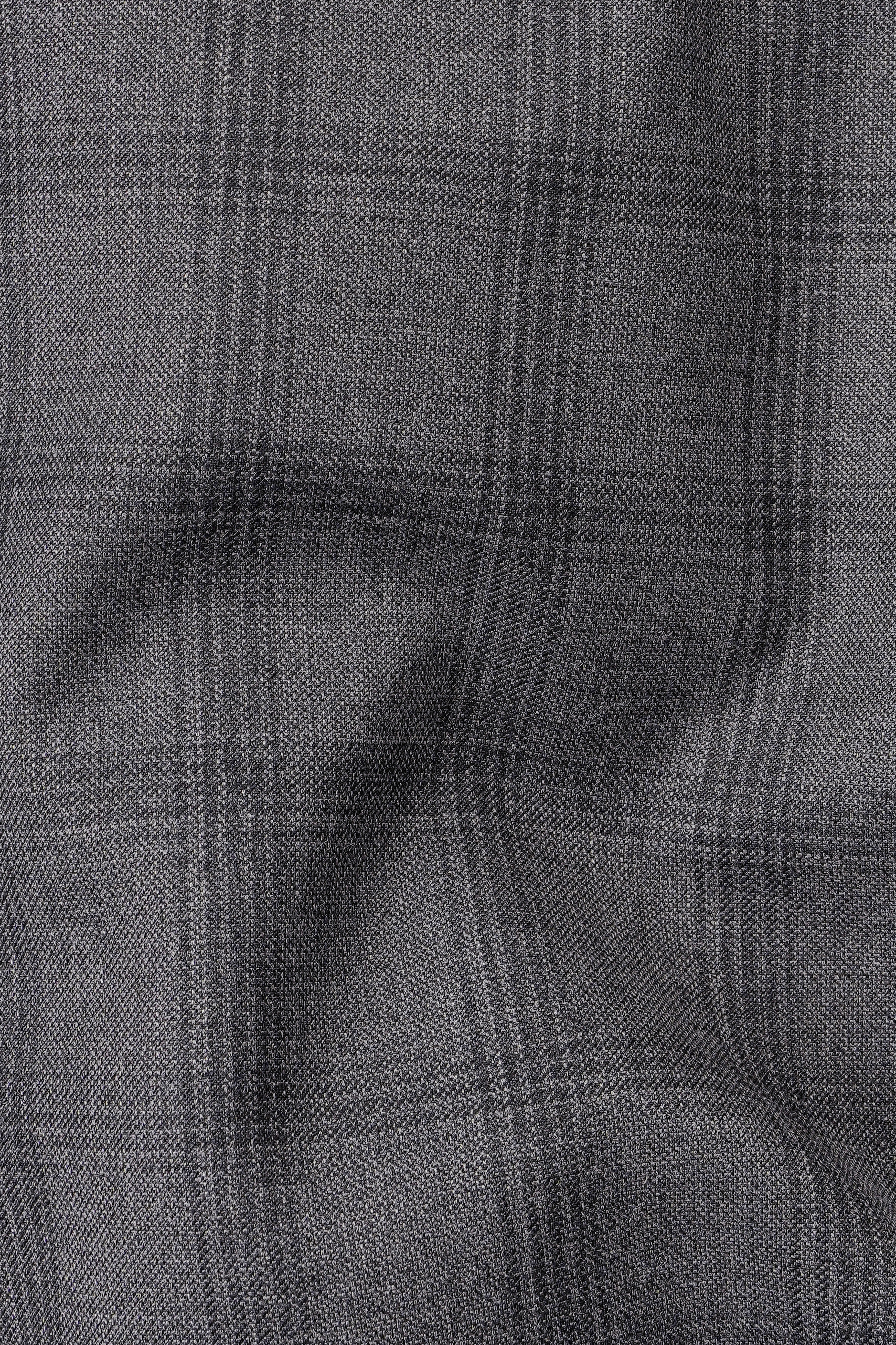 Gravel Gray Checked Wool Blend Cross Placket Bandhgala Suit