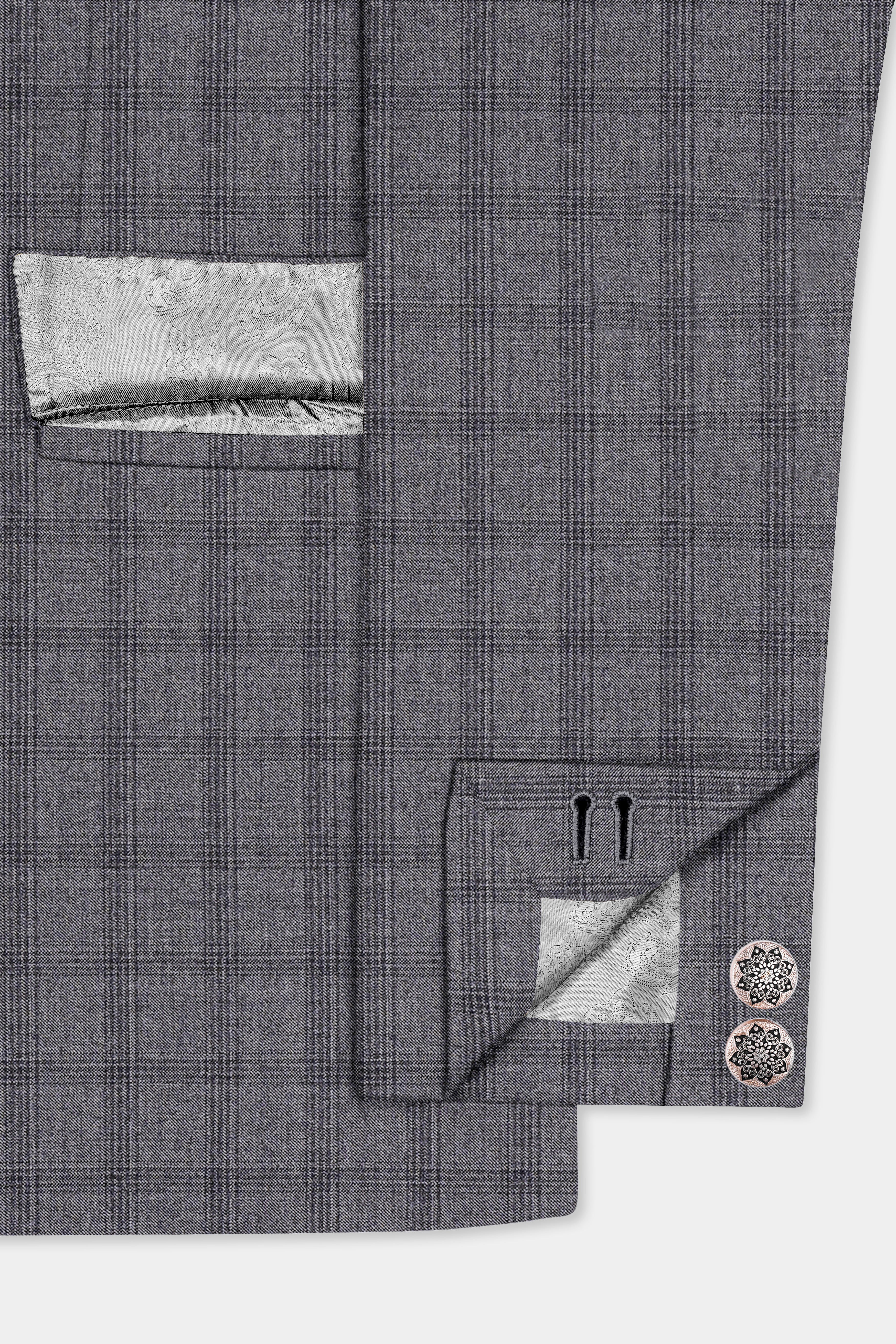 Gravel Gray Checked Wool Blend Cross Placket Bandhgala Suit