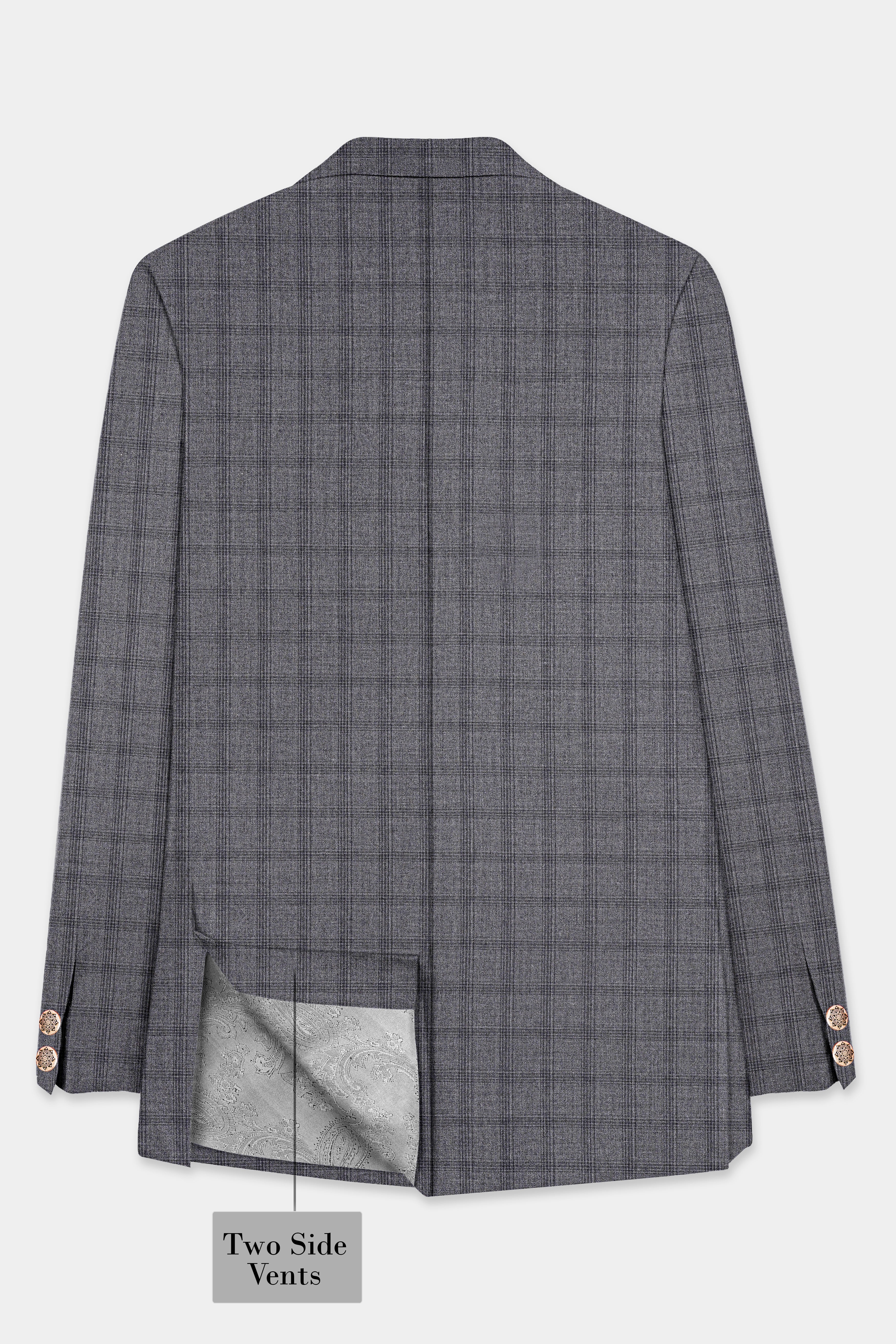 Gravel Gray Checked Wool Blend Cross Placket Bandhgala Suit