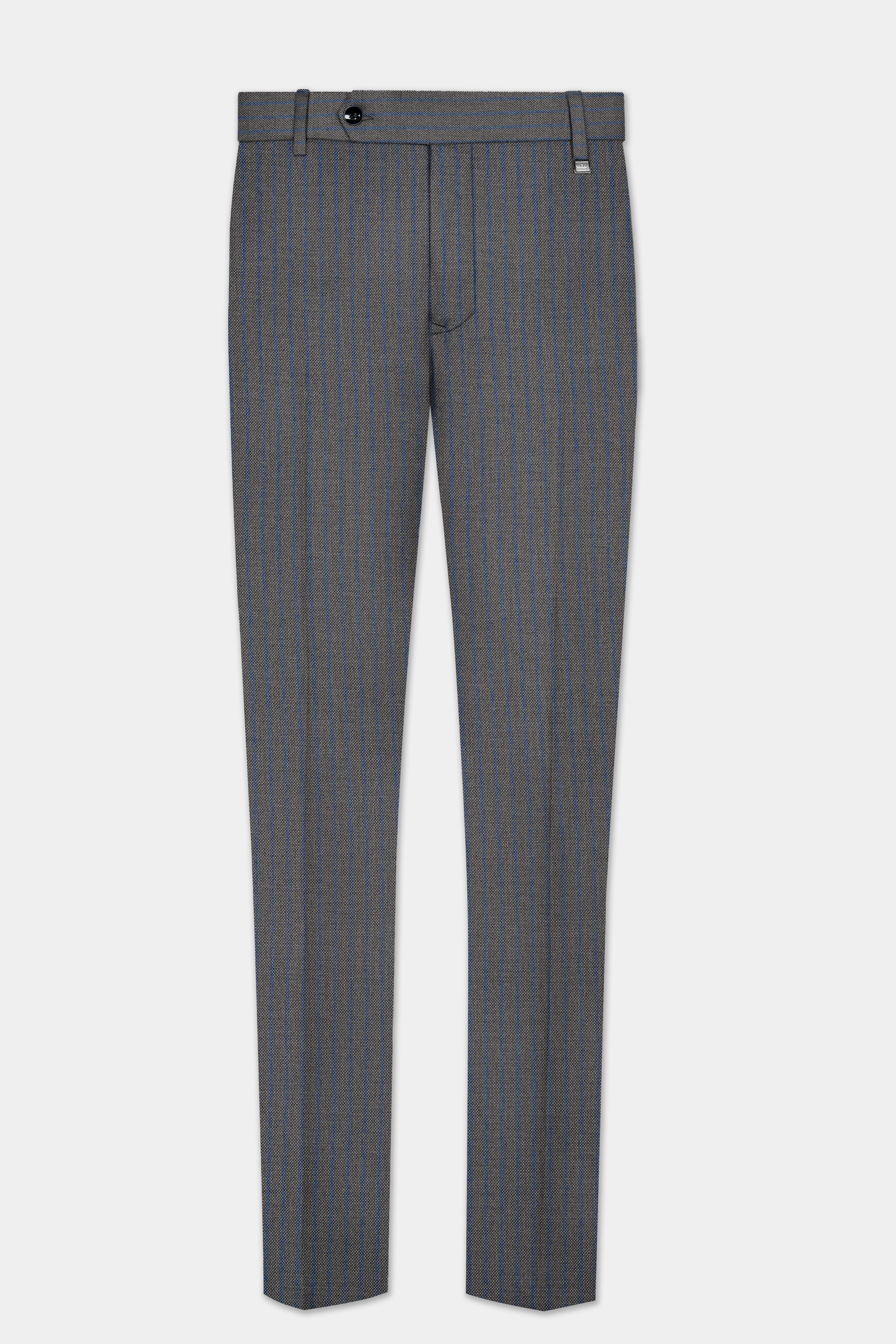 Vampire Gray Striped Wool Blend Bandhgala Suit