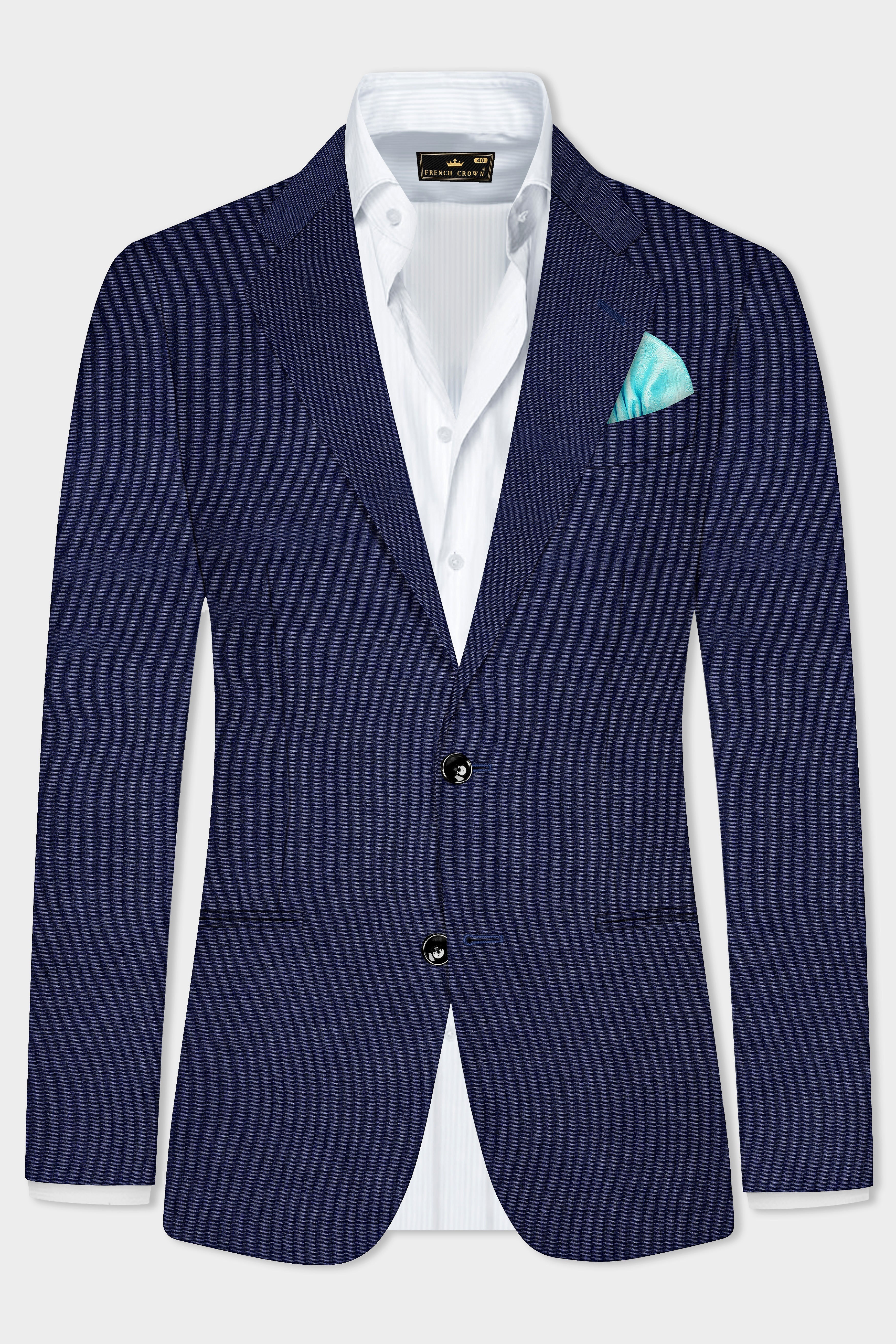 Firefly Blue Textured Wool Blend Single Breasted Suit