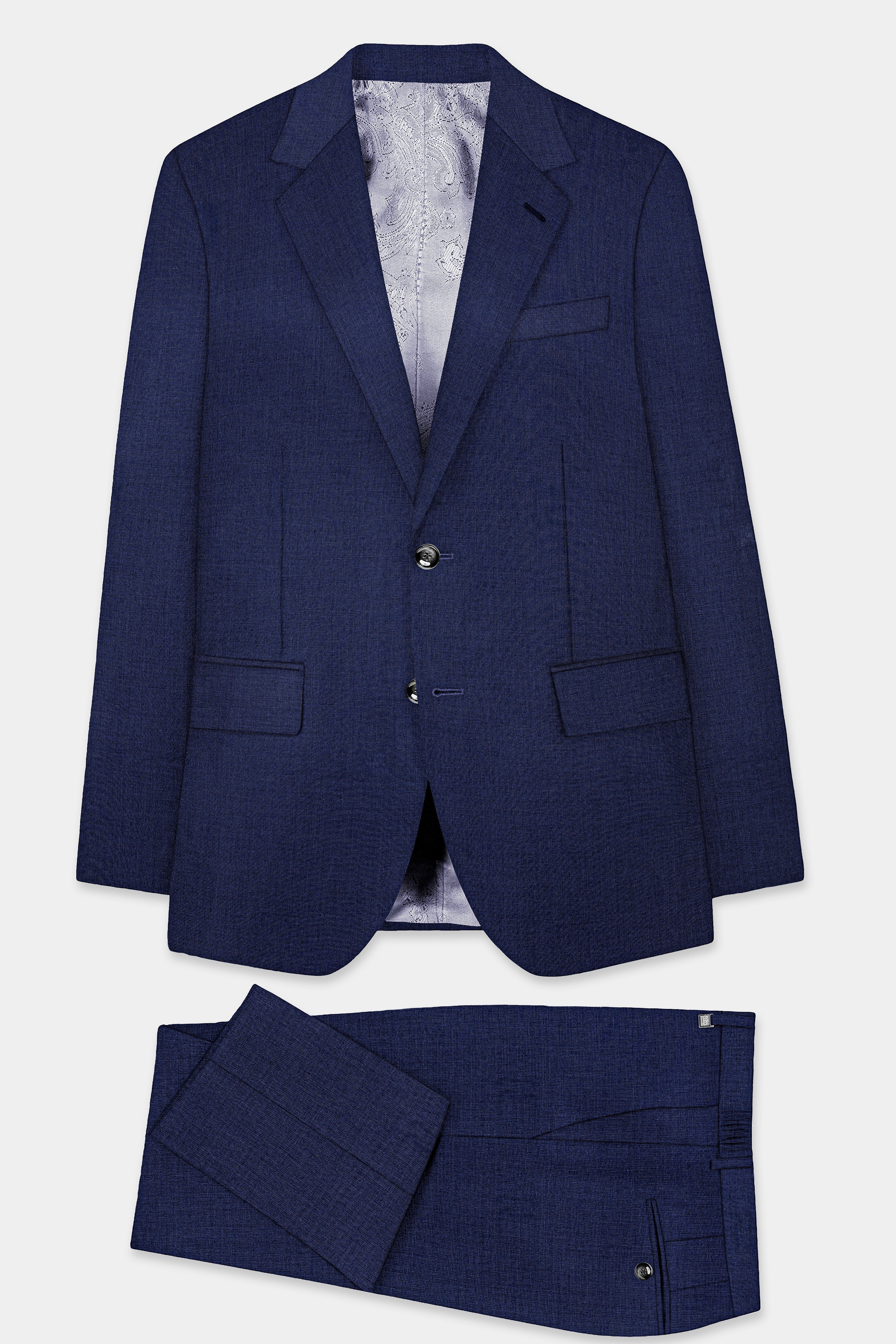 Firefly Blue Textured Wool Blend Single Breasted Suit