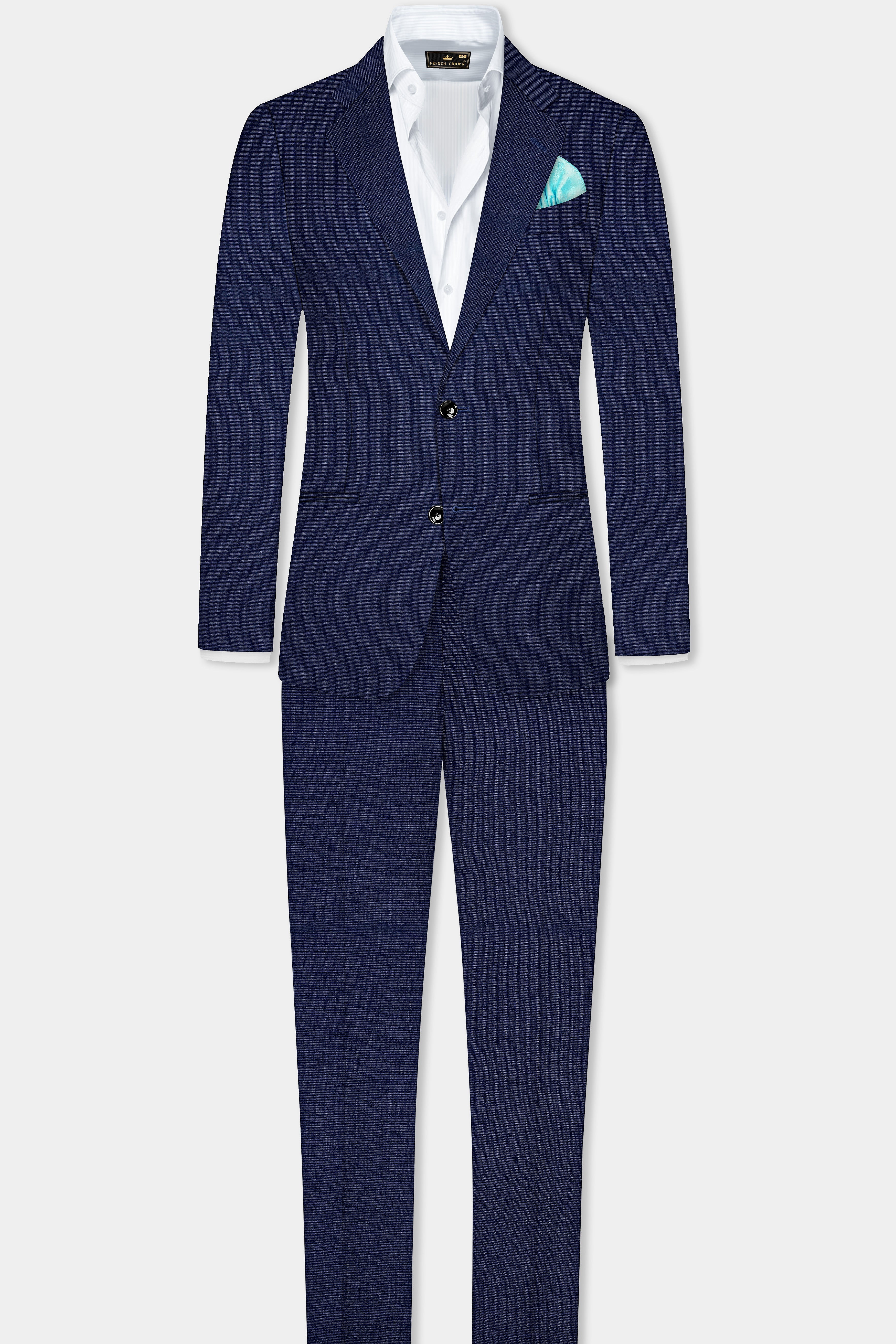 Firefly Blue Textured Wool Blend Single Breasted Suit