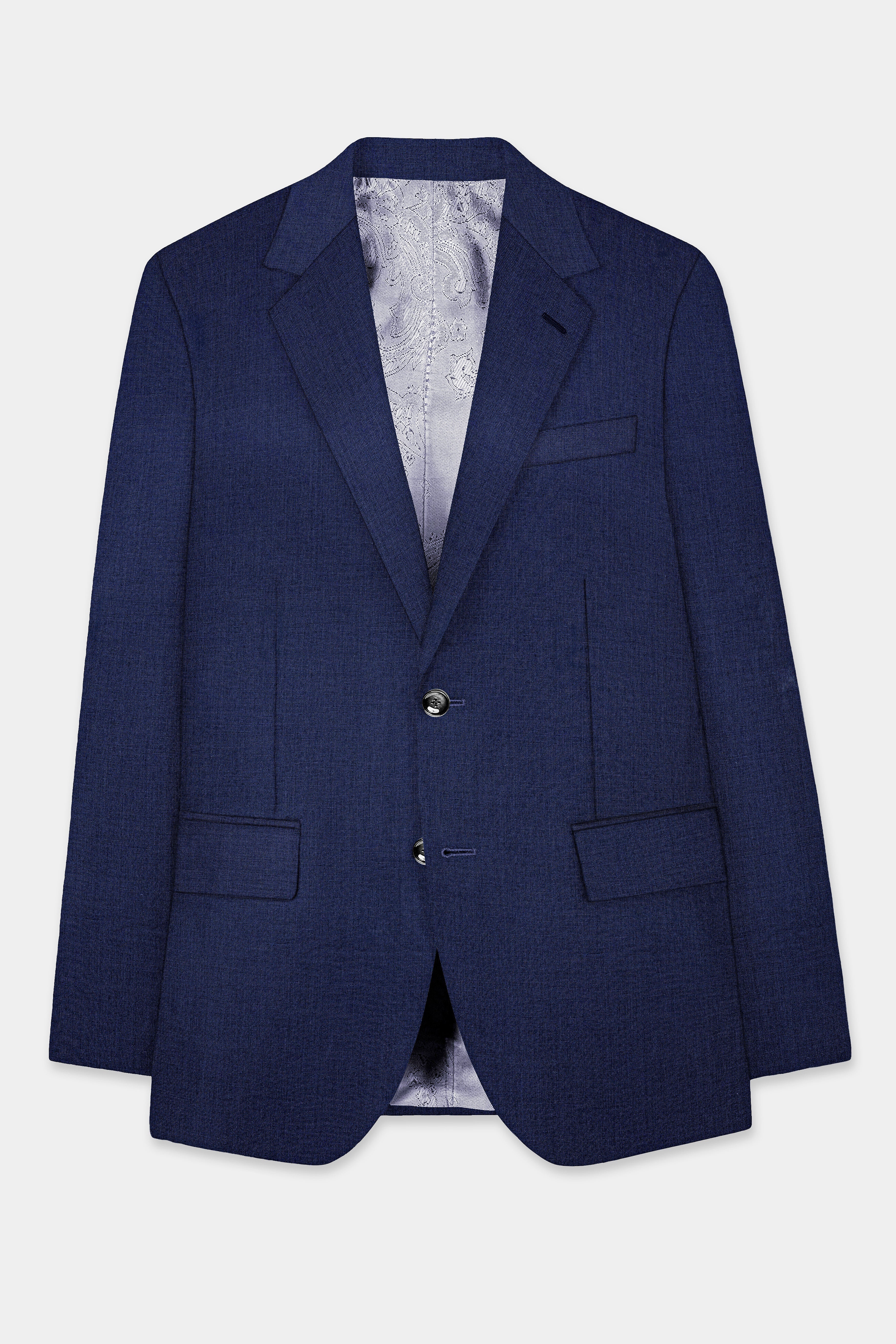 Firefly Blue Textured Wool Blend Single Breasted Suit