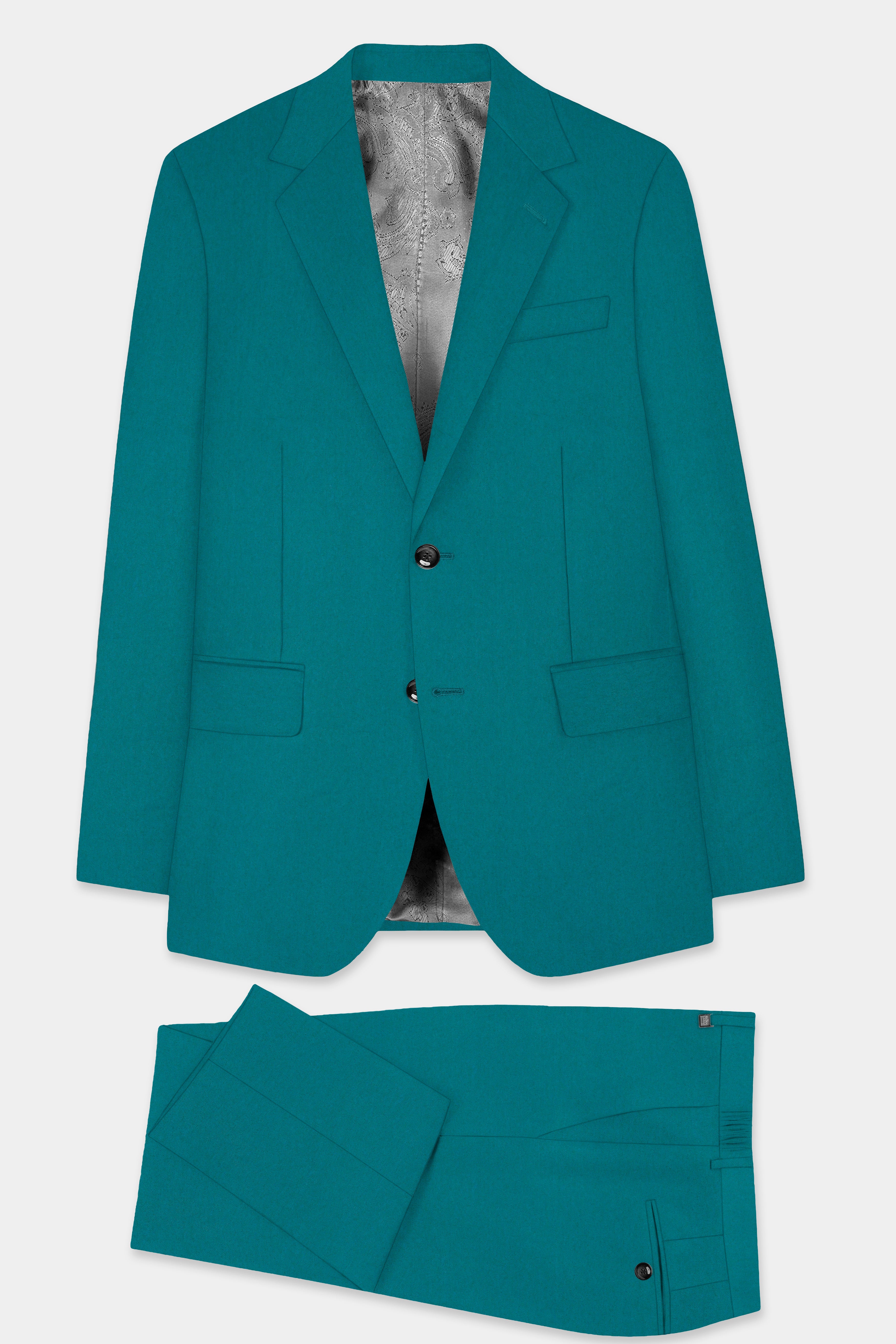 Surfie Green Plain Solid Wool Blend Single Breasted Suit