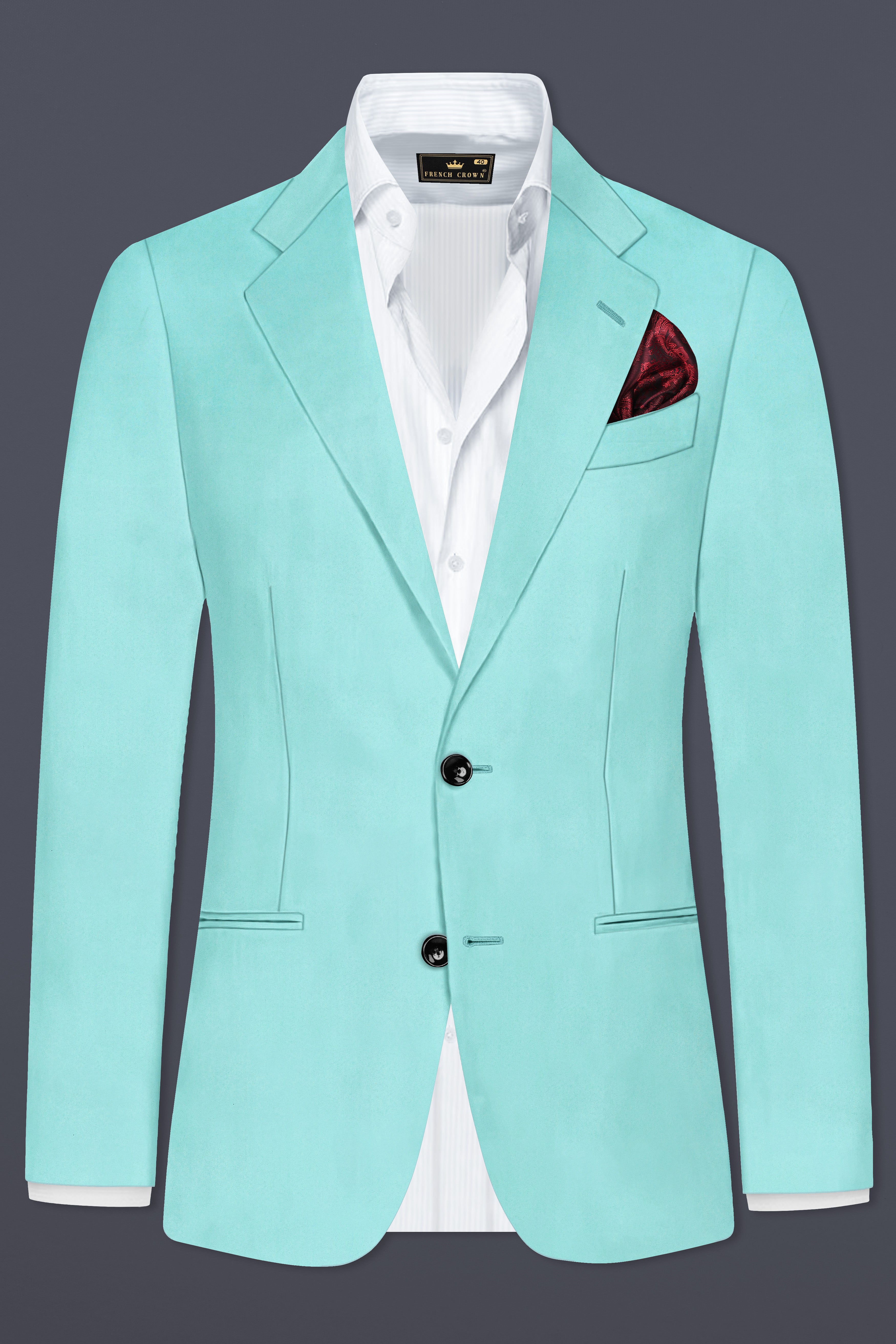 Korean Sinbad Blue Solid Wool Blend Single Breasted Suit