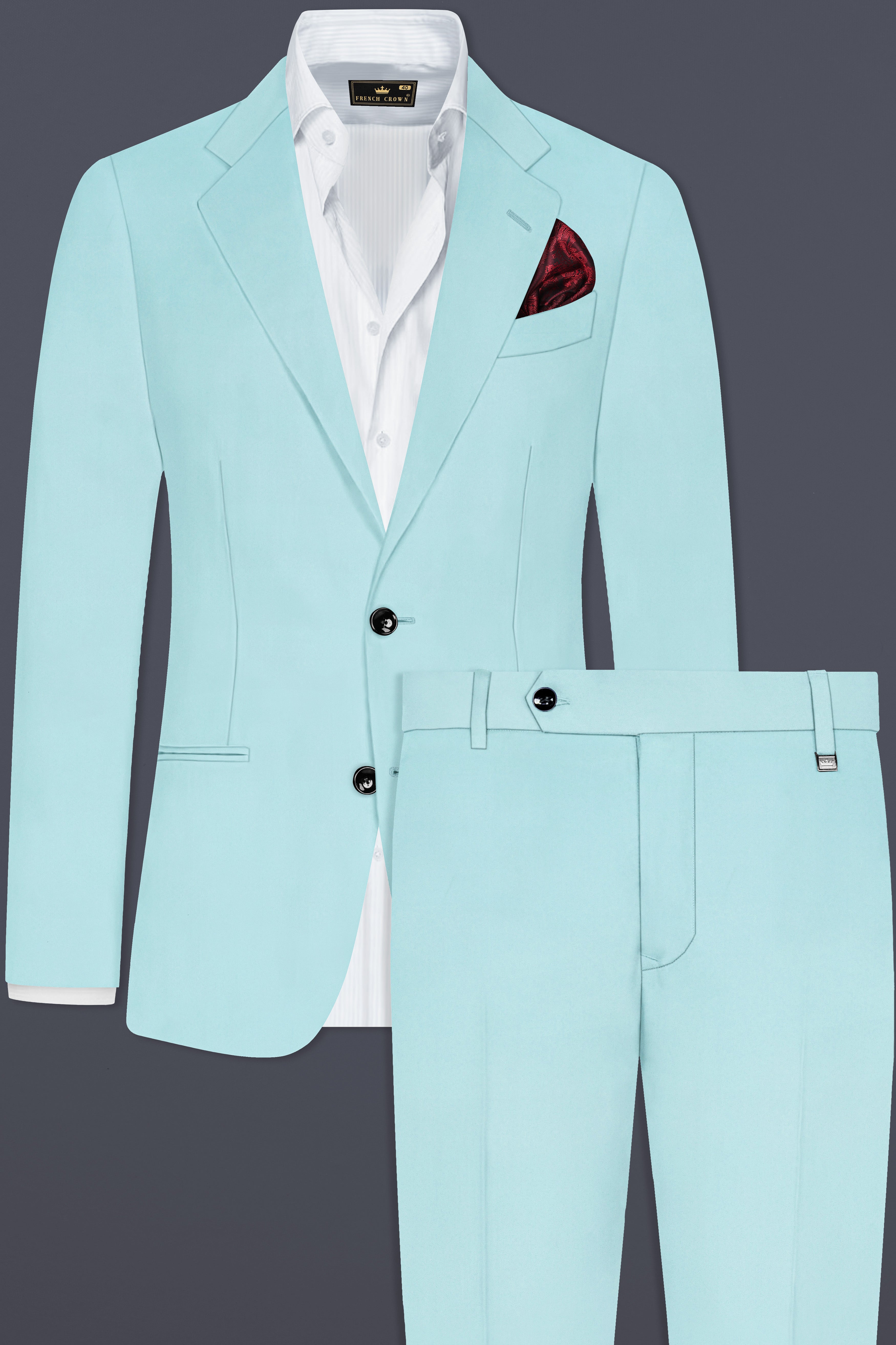 Sinbad Blue Solid Wool Blend Single Breasted Suit