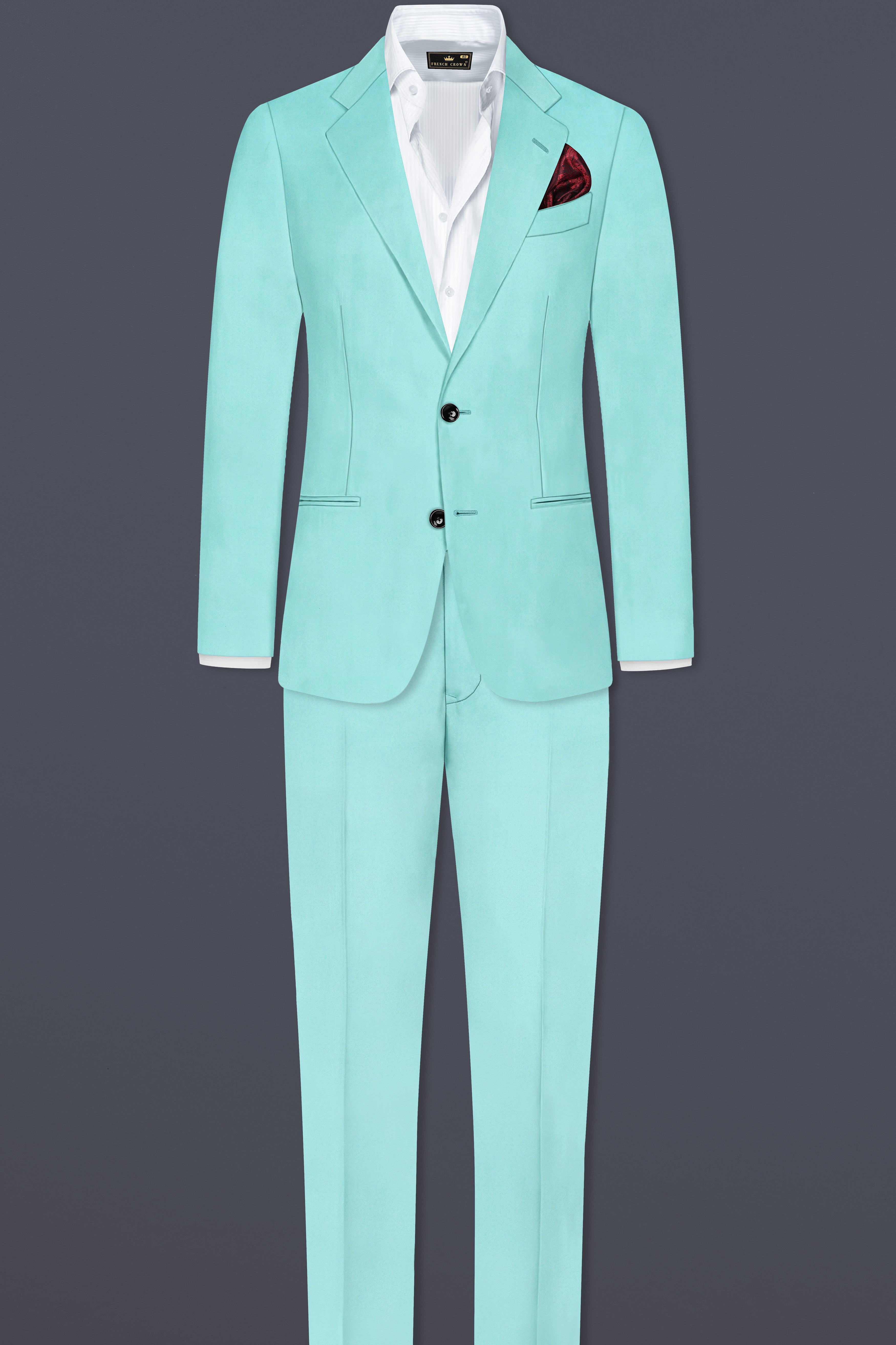 Korean Sinbad Blue Solid Wool Blend Single Breasted Suit