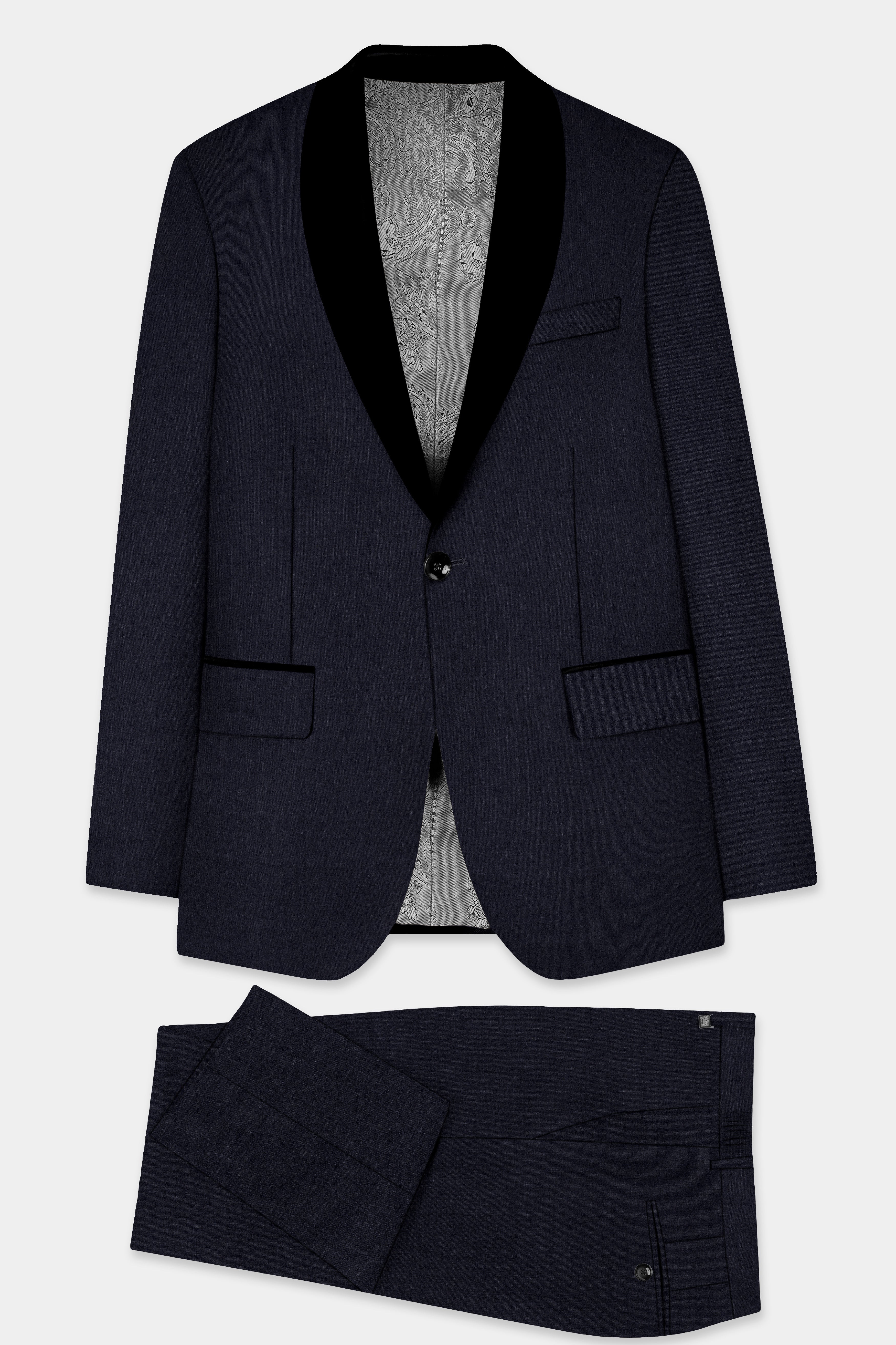 Mizzoni Blue Solid Wool Blend Tuxedo Suit