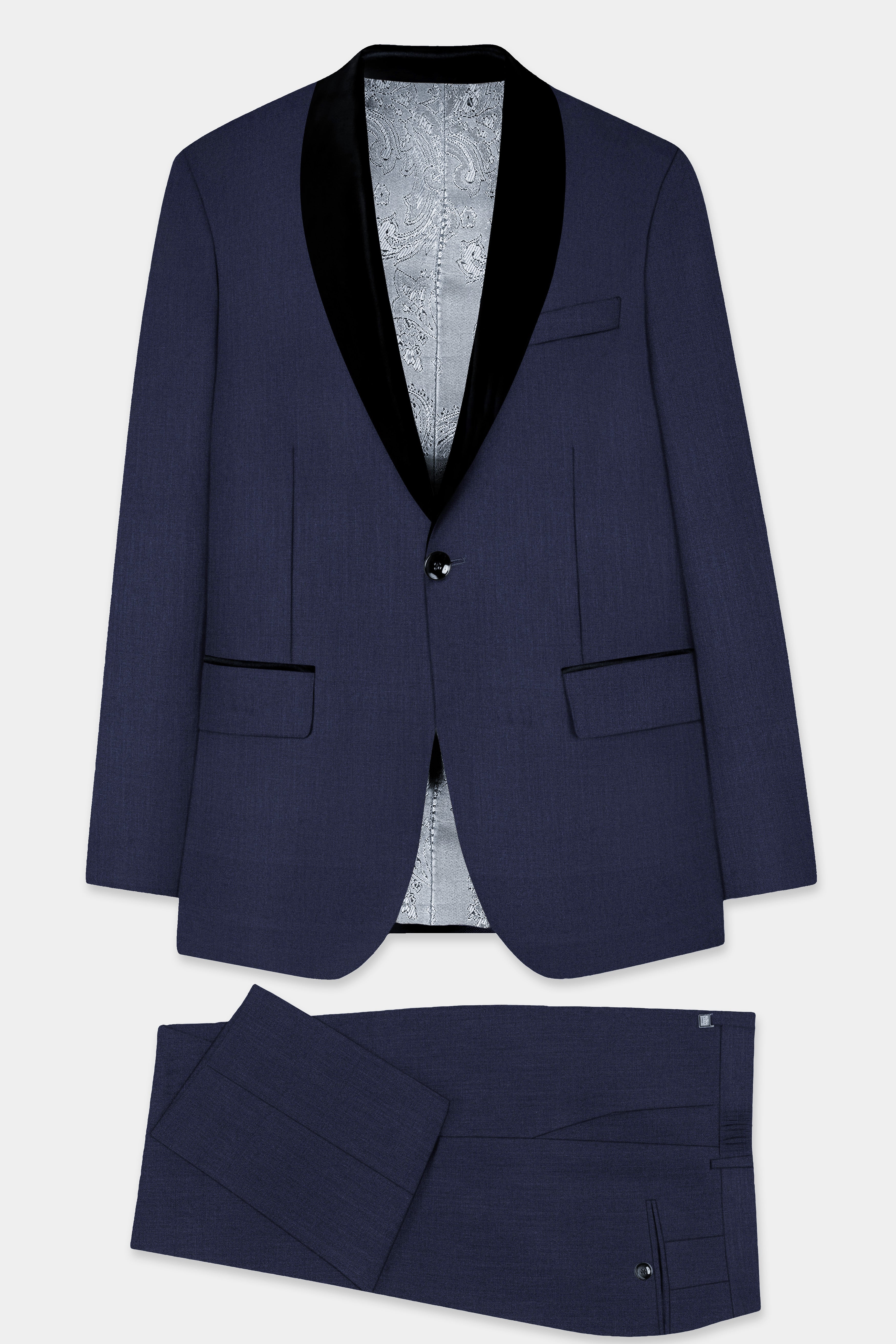 Mizzoni Blue Solid Wool Blend Tuxedo Suit