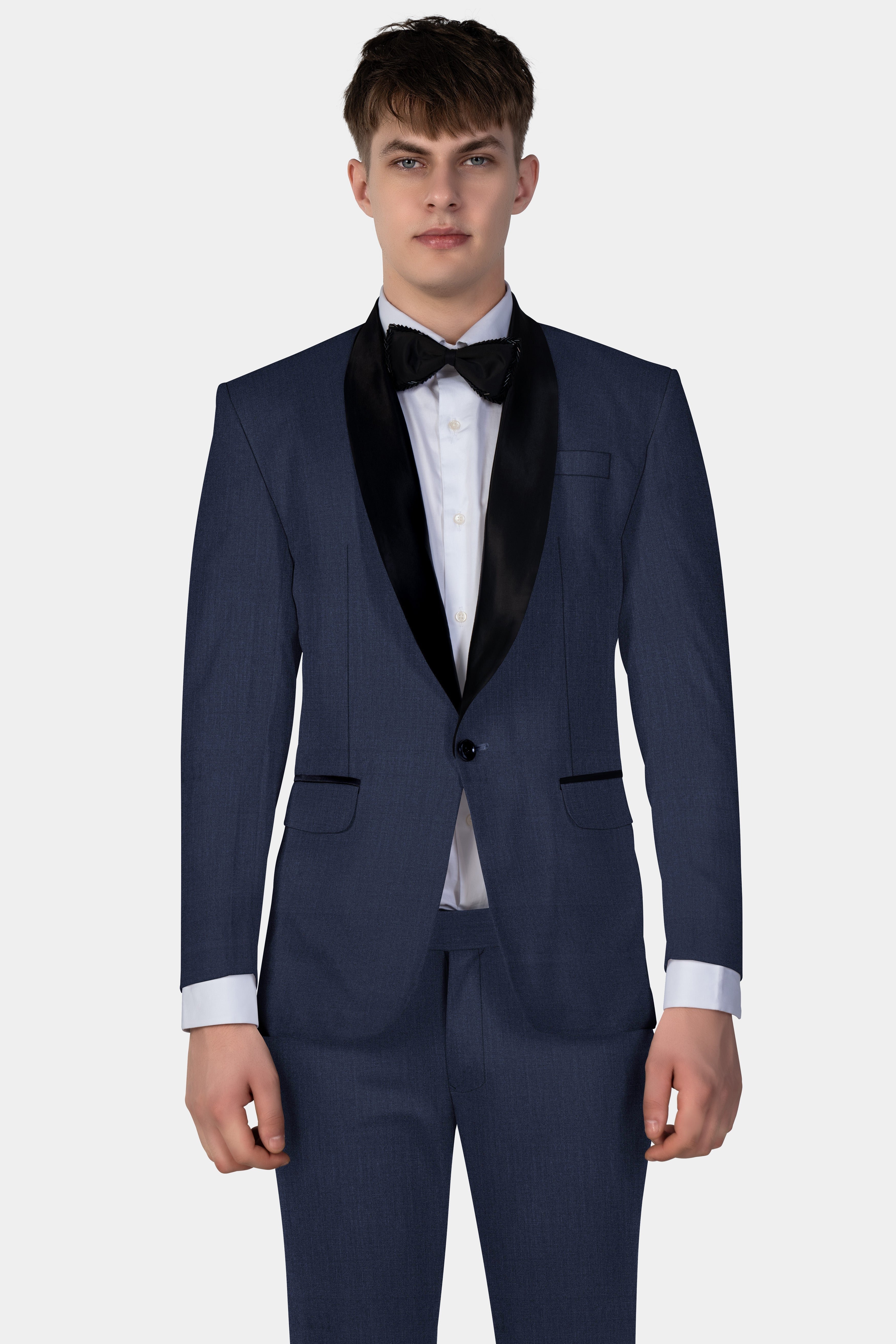 Mizzoni Blue Solid Wool Blend Tuxedo Suit