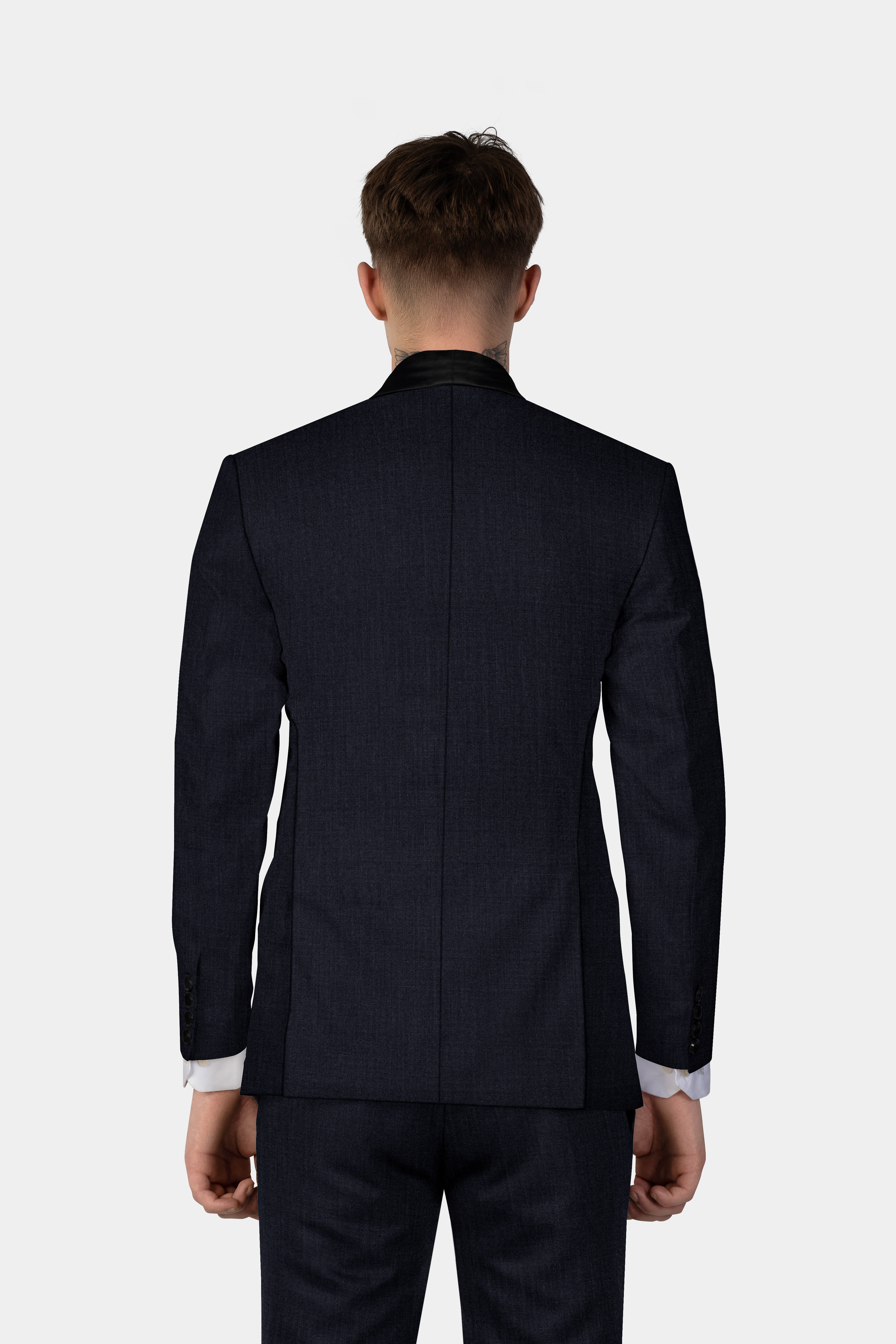 Mizzoni Blue Solid Wool Blend Tuxedo Suit