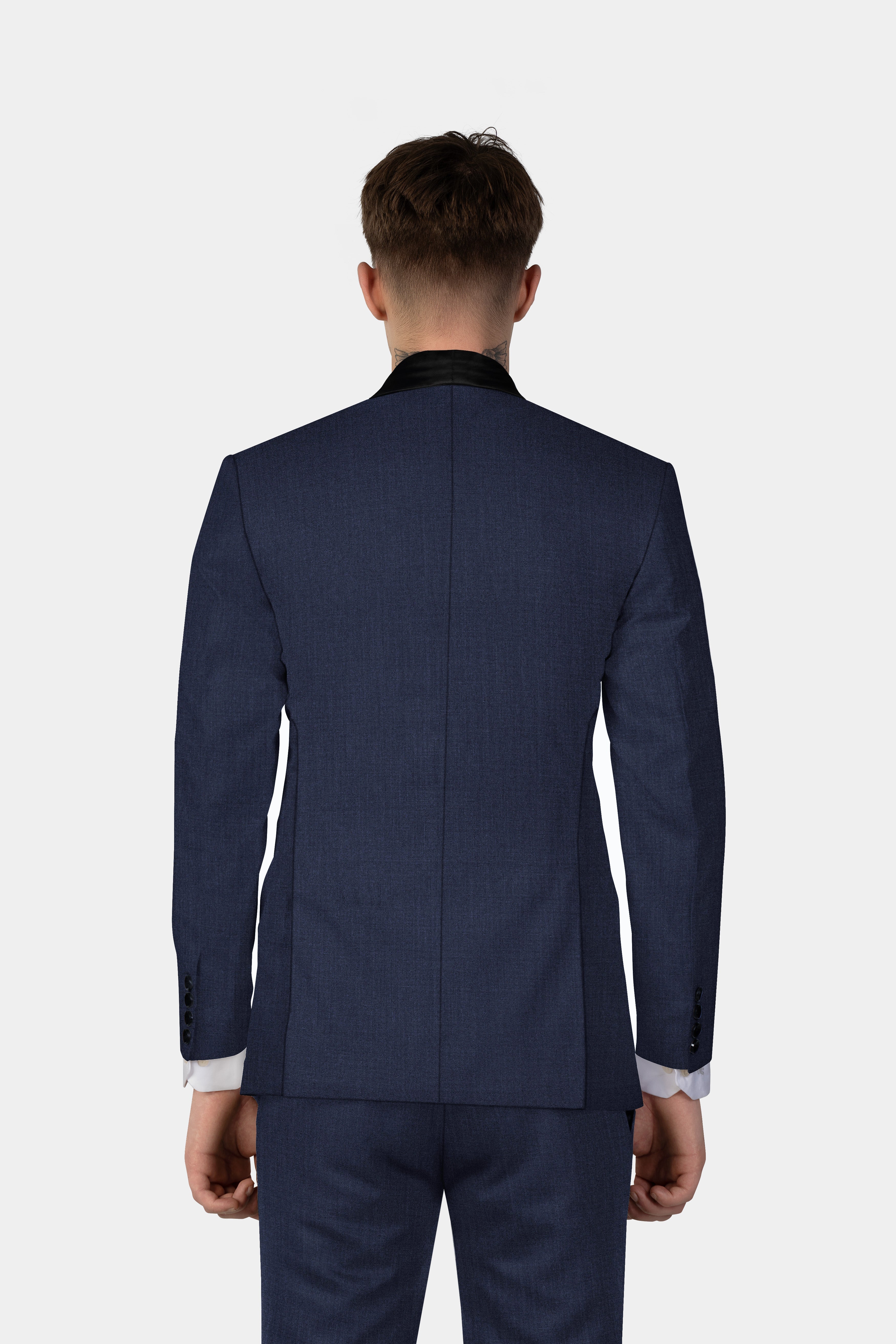 Mizzoni Blue Solid Wool Blend Tuxedo Suit