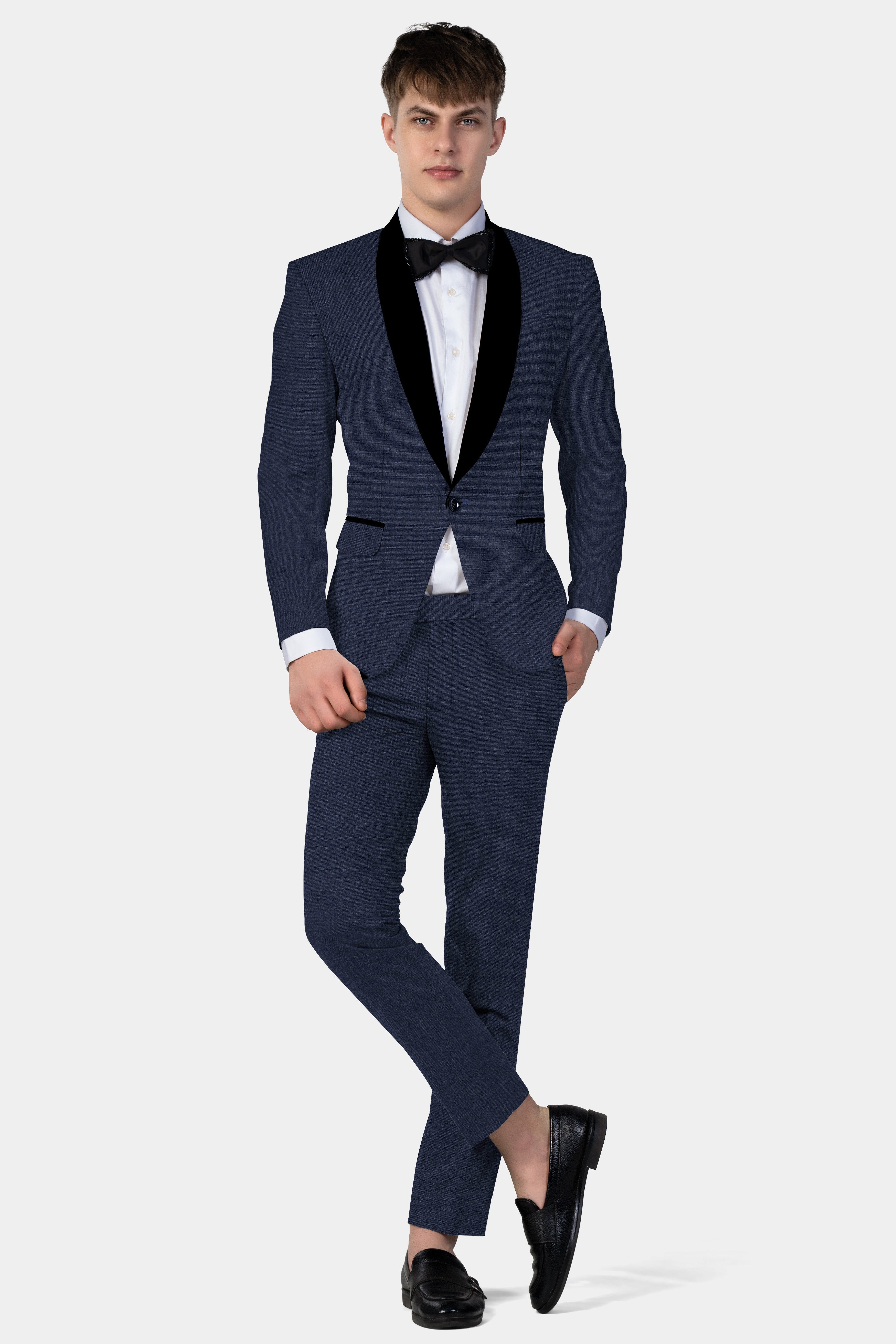 Mizzoni Blue Solid Wool Blend Tuxedo Suit