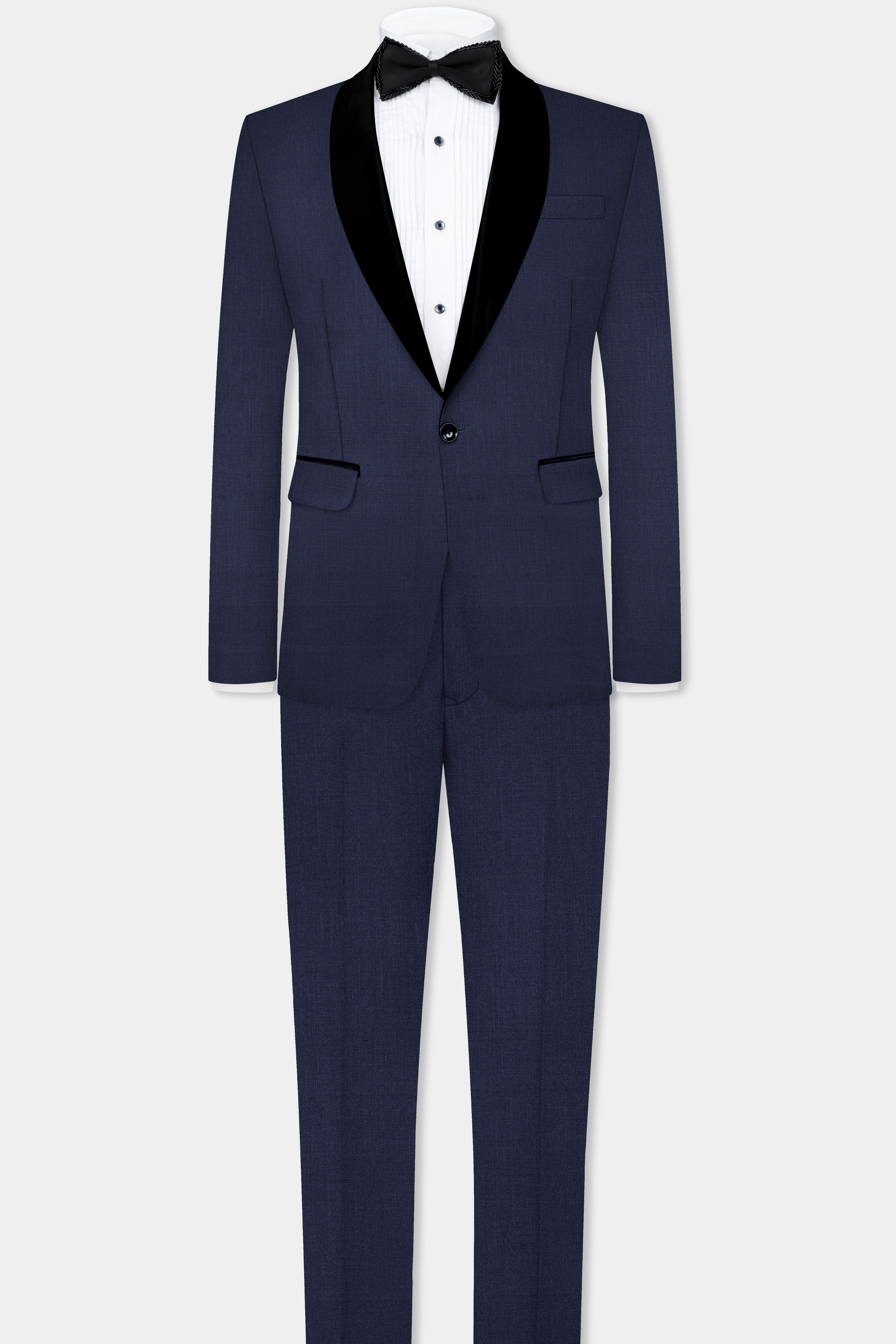 Mizzoni Blue Solid Wool Blend Tuxedo Suit