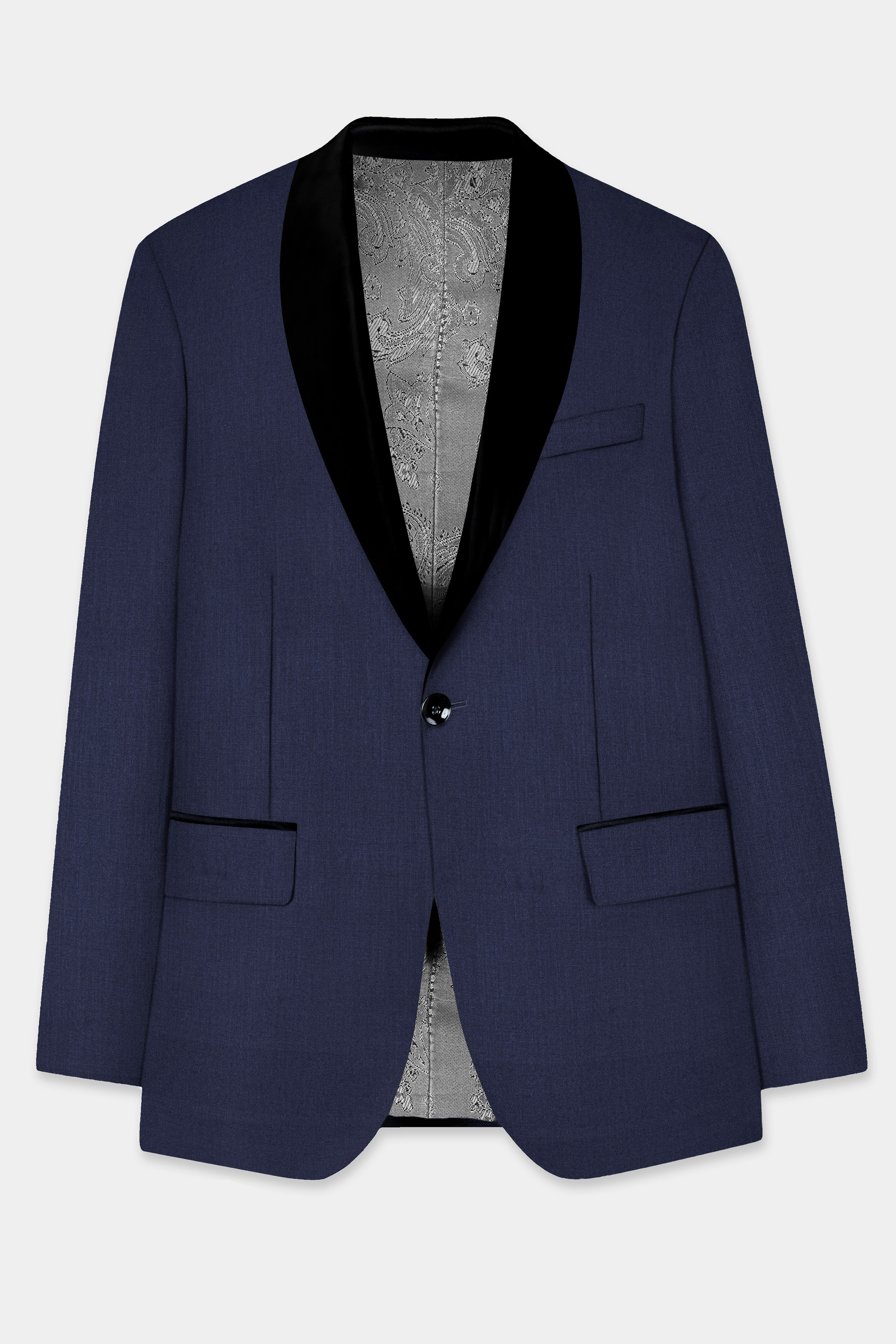 Mizzoni Blue Solid Wool Blend Tuxedo Suit