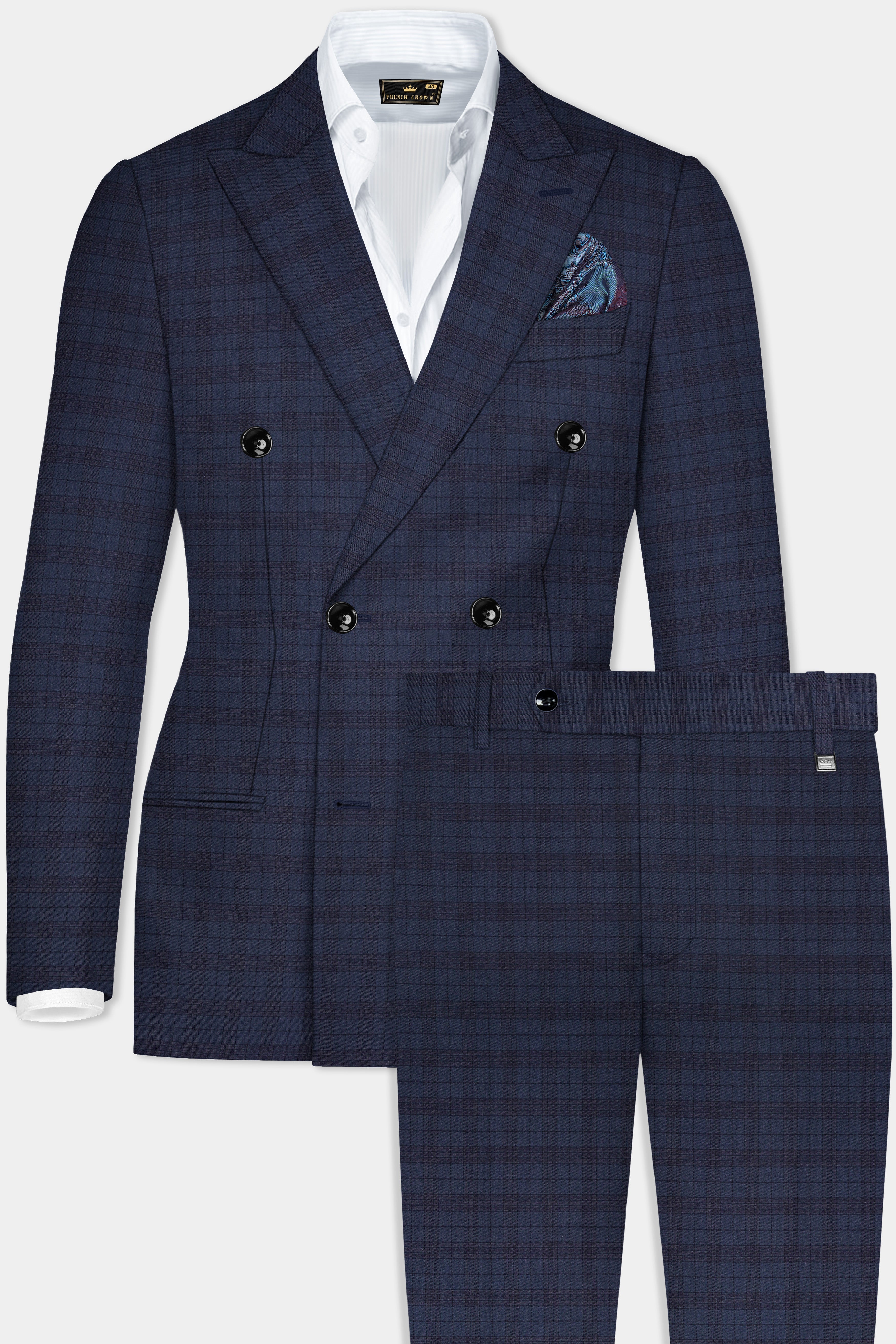 Martinique Blue Plaid Wool Blend Double Breasted Suit