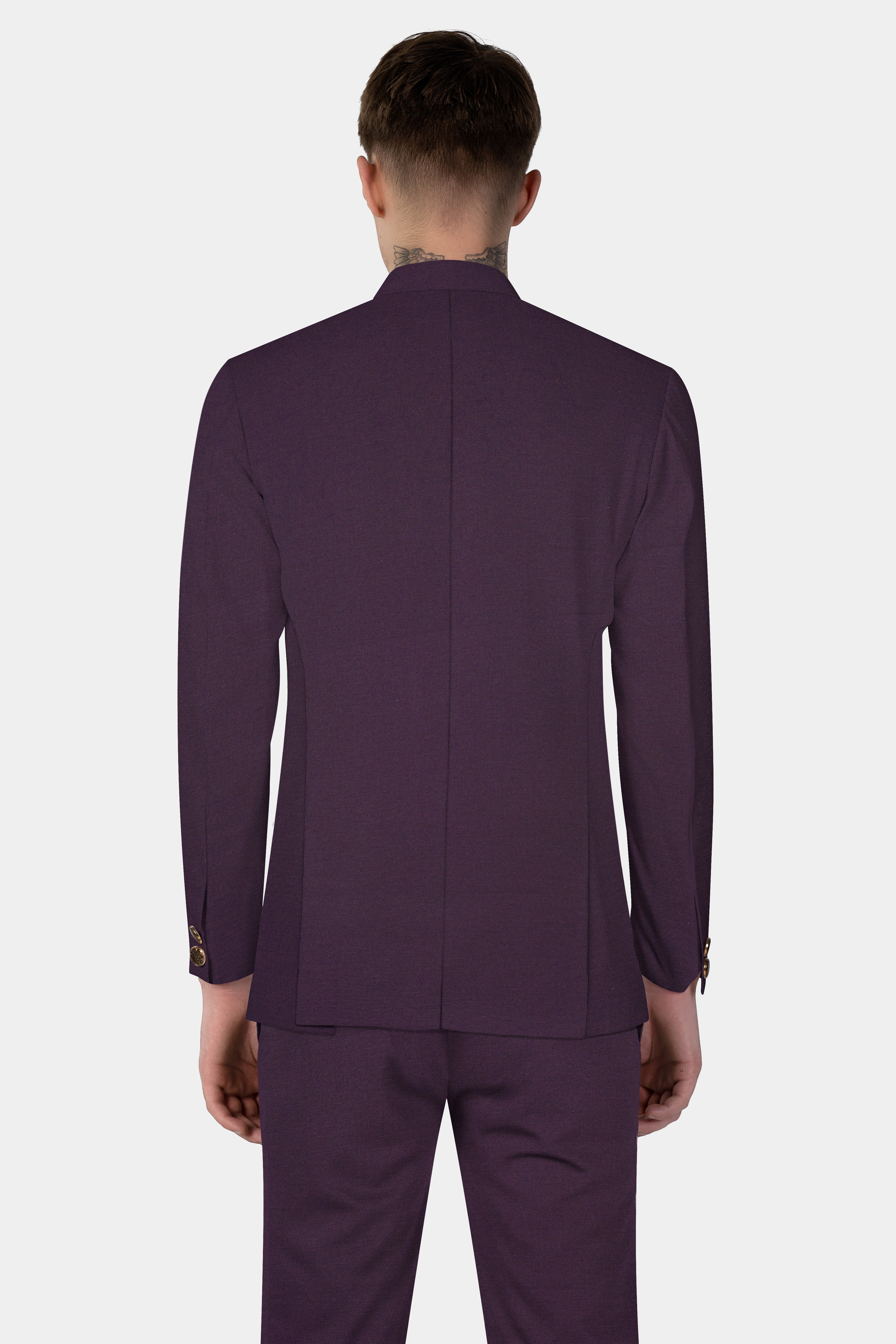 Eminence Purple Solid Wool Blend Cross Placket Bandhgala Suit