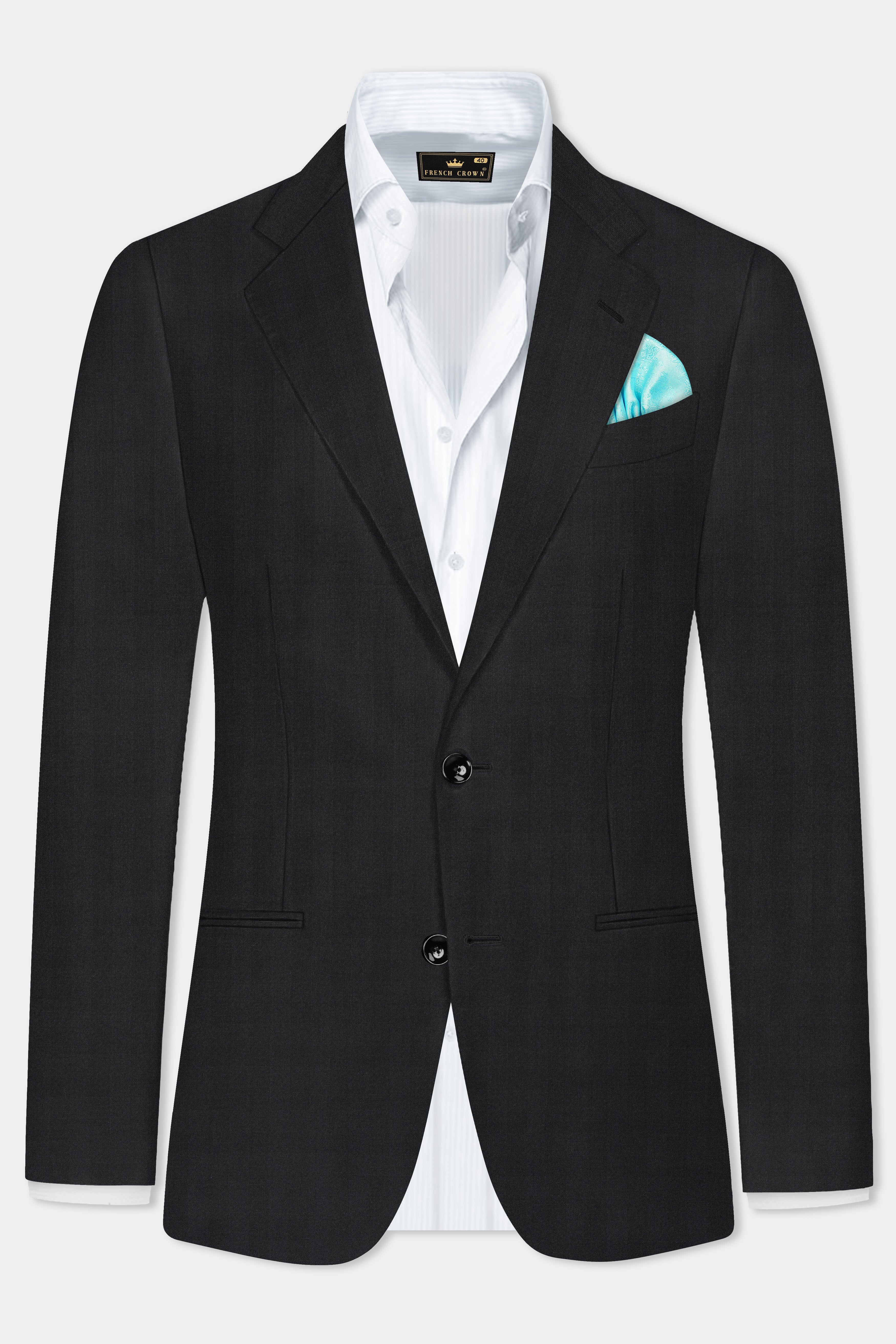 Vulcan Black Striped Wool Blend Single Breasted Suit