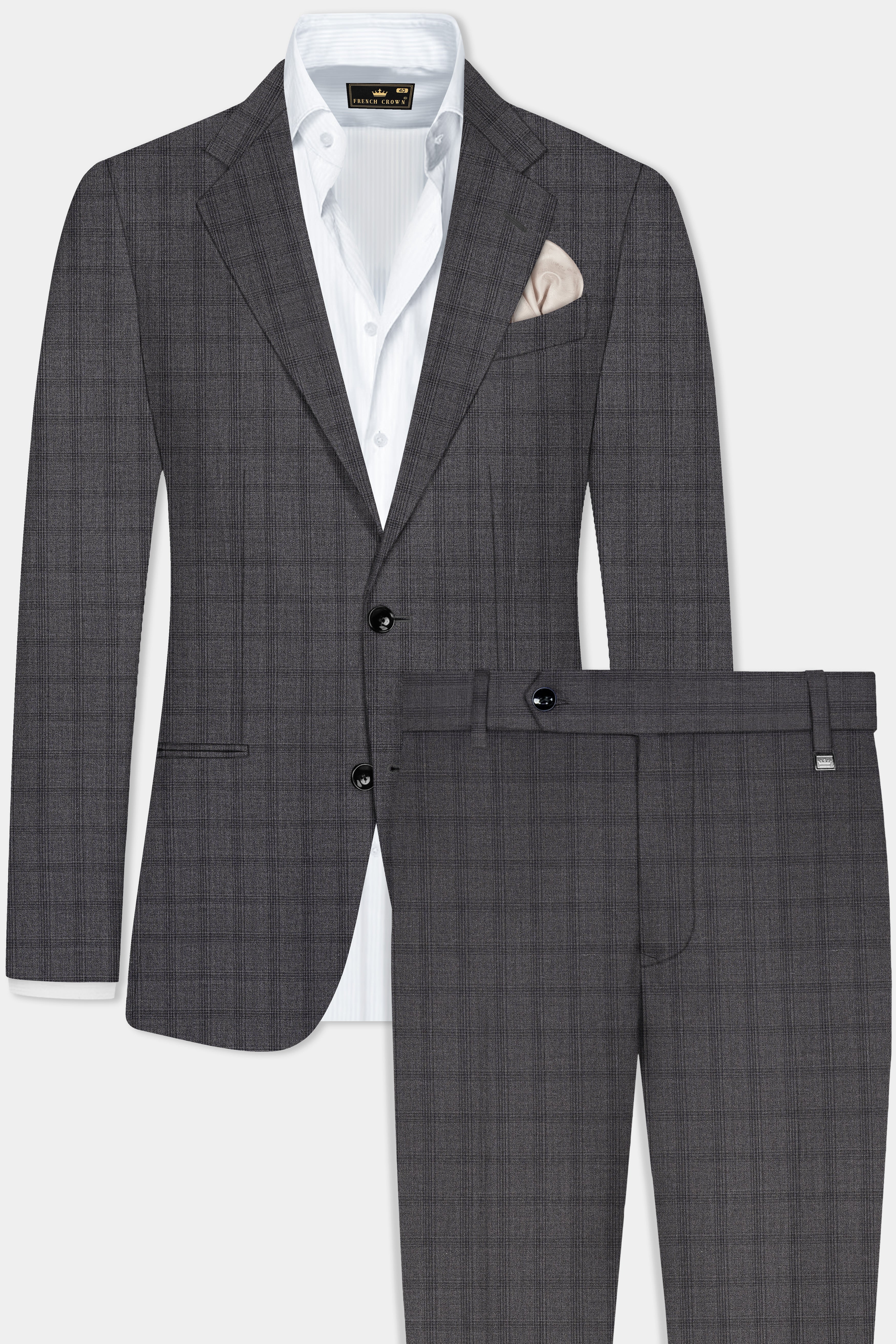 Gravel Gray Checked Wool Blend Single Breasted Suit