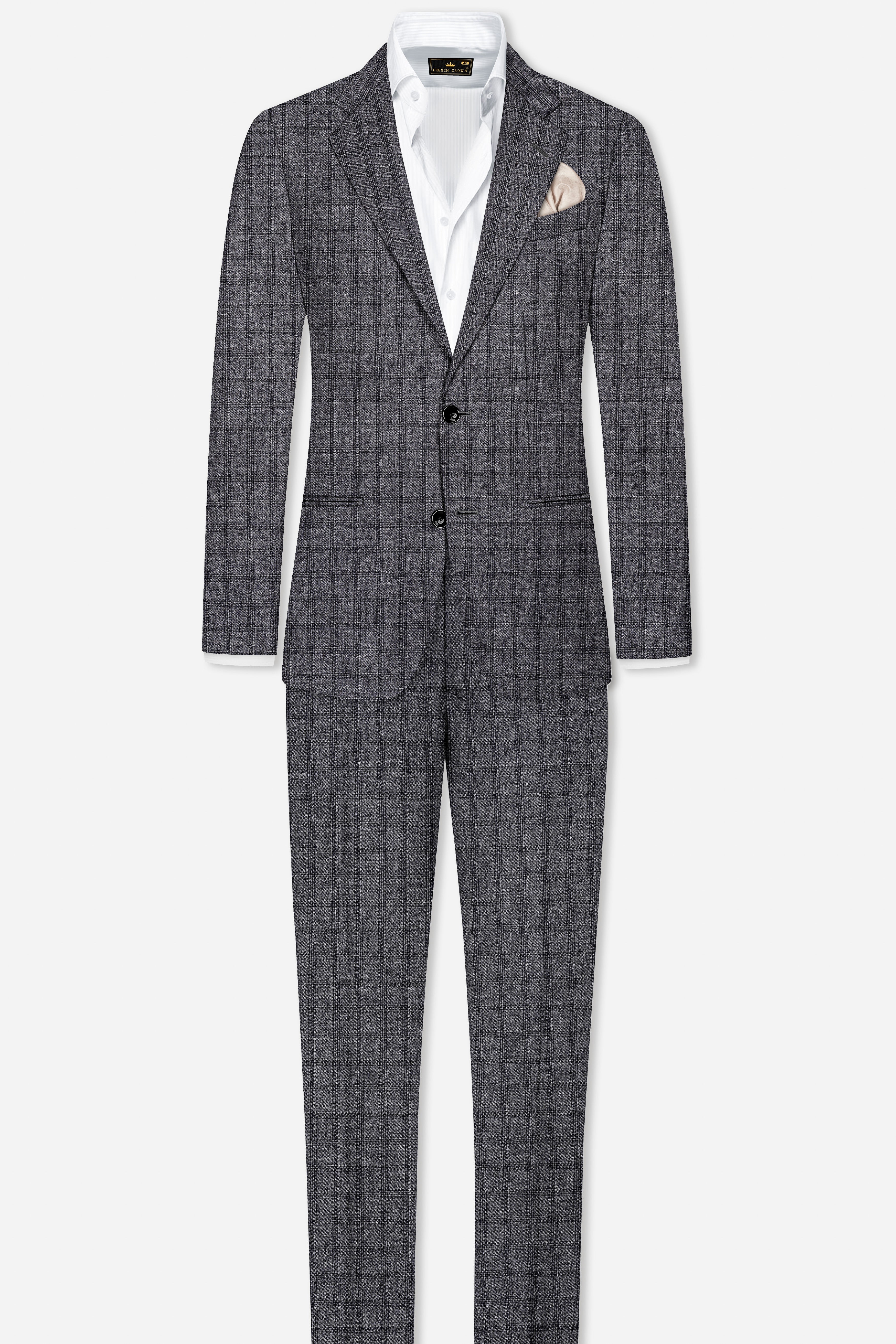 Gravel Gray Checked Wool Blend Single Breasted Suit