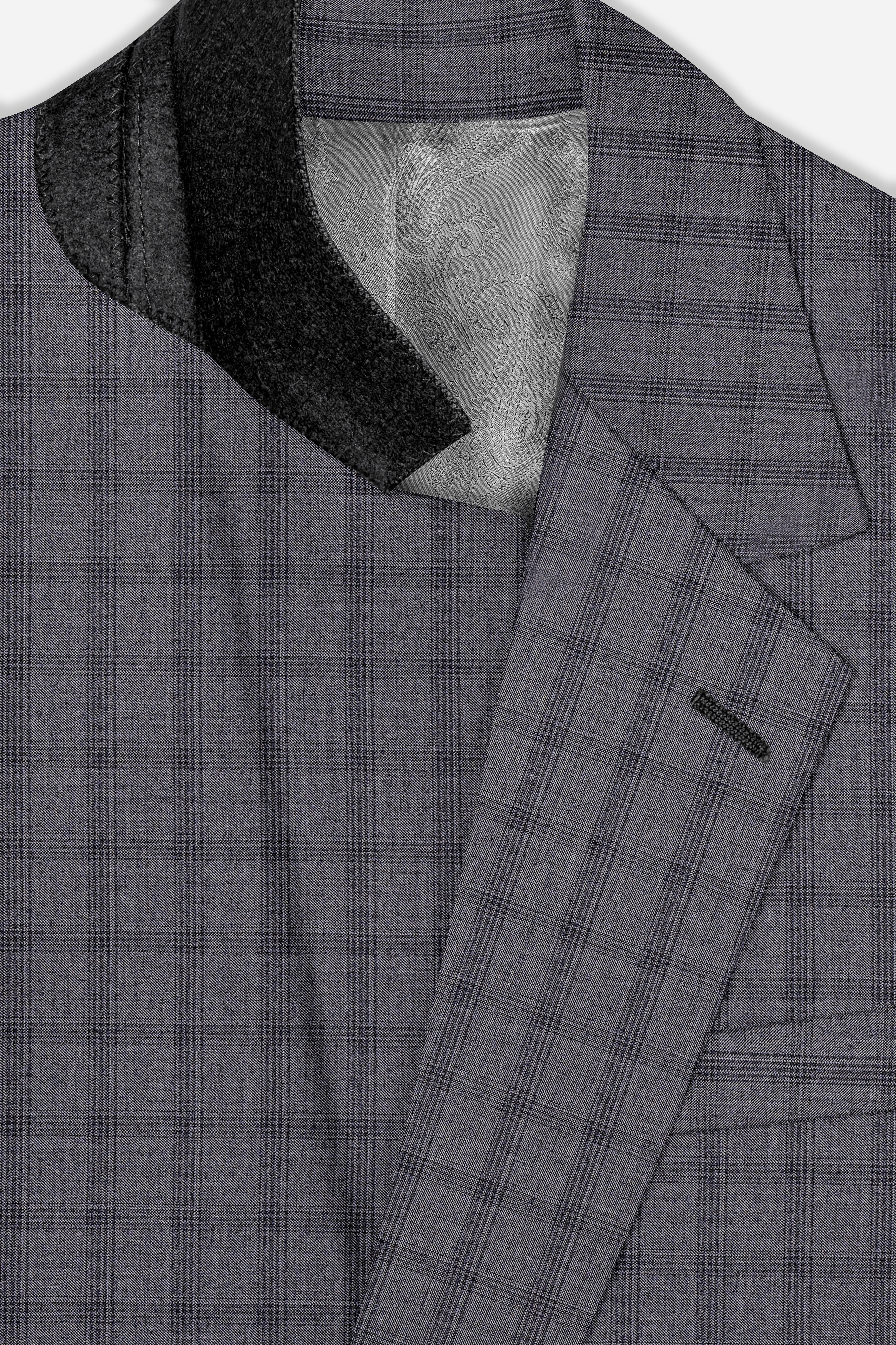 Gravel Gray Checked Wool Blend Single Breasted Suit