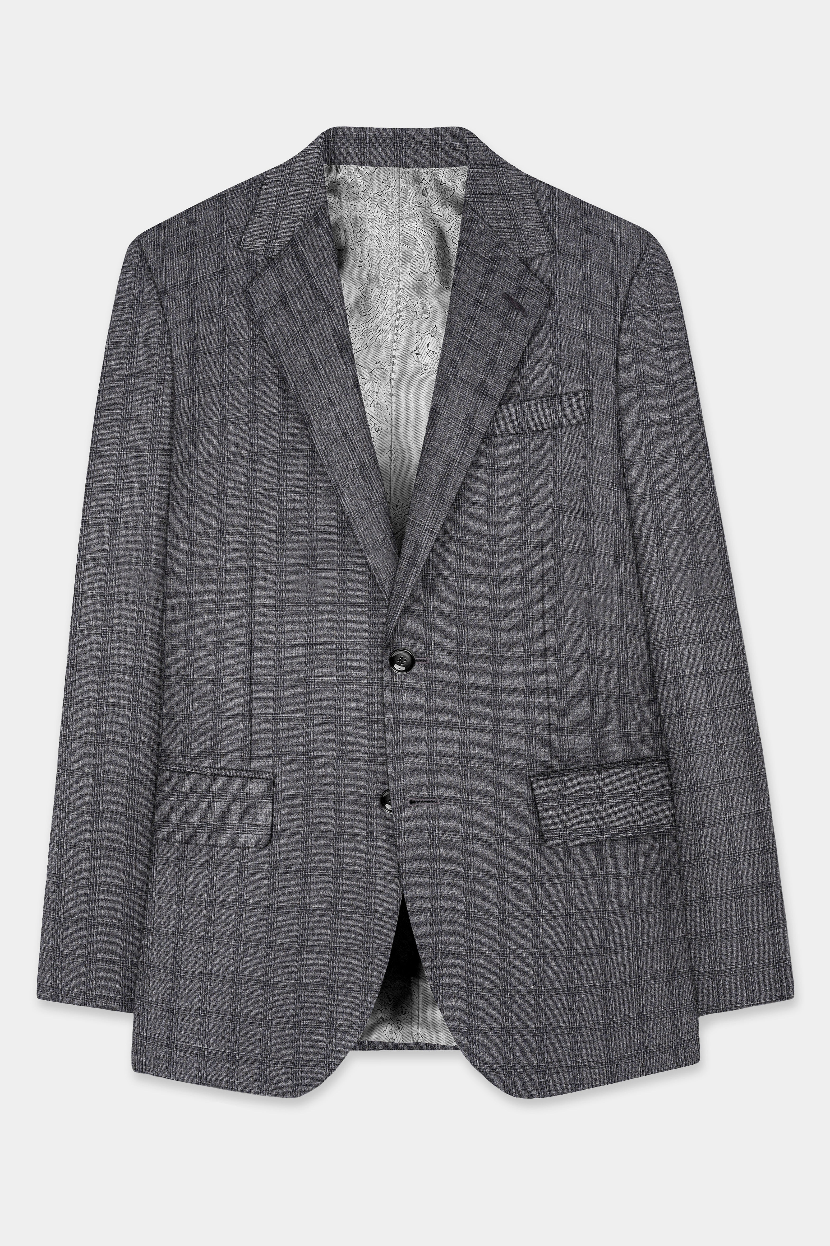 Gravel Gray Checked Wool Blend Single Breasted Suit