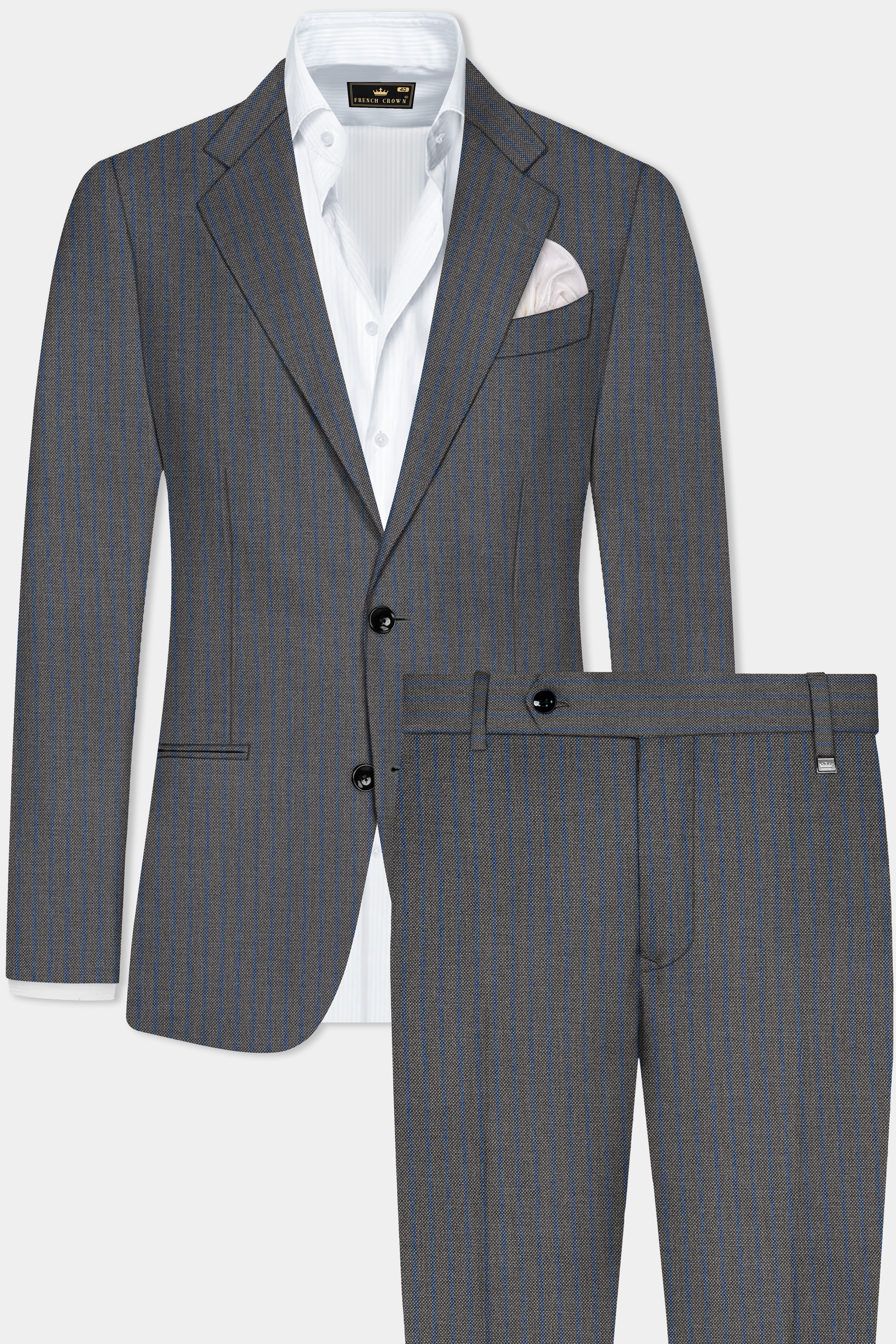 Vampire Gray Striped Wool Single Breasted Suit