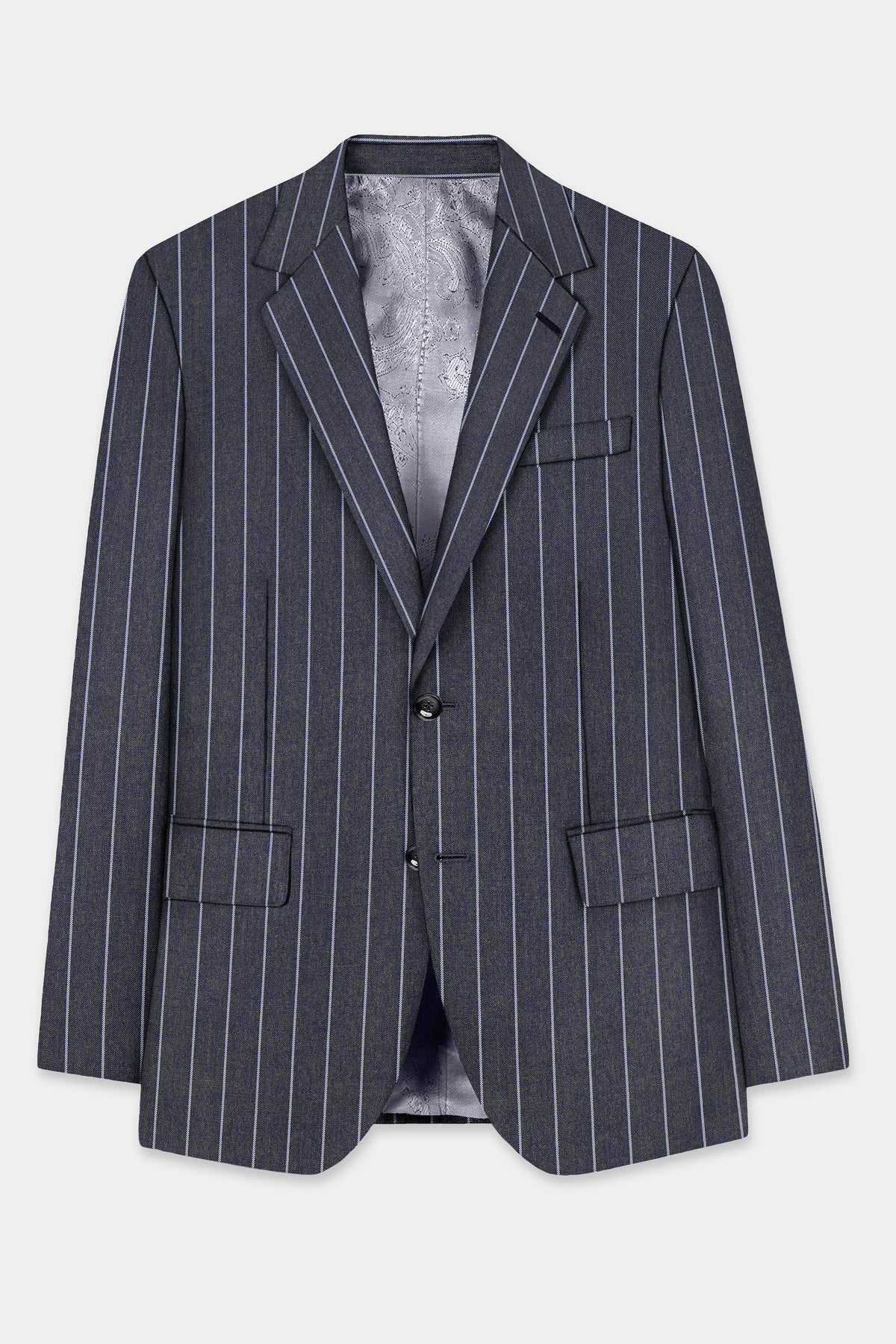 Piano Gray Striped Wool Blend Single Breasted Suit
