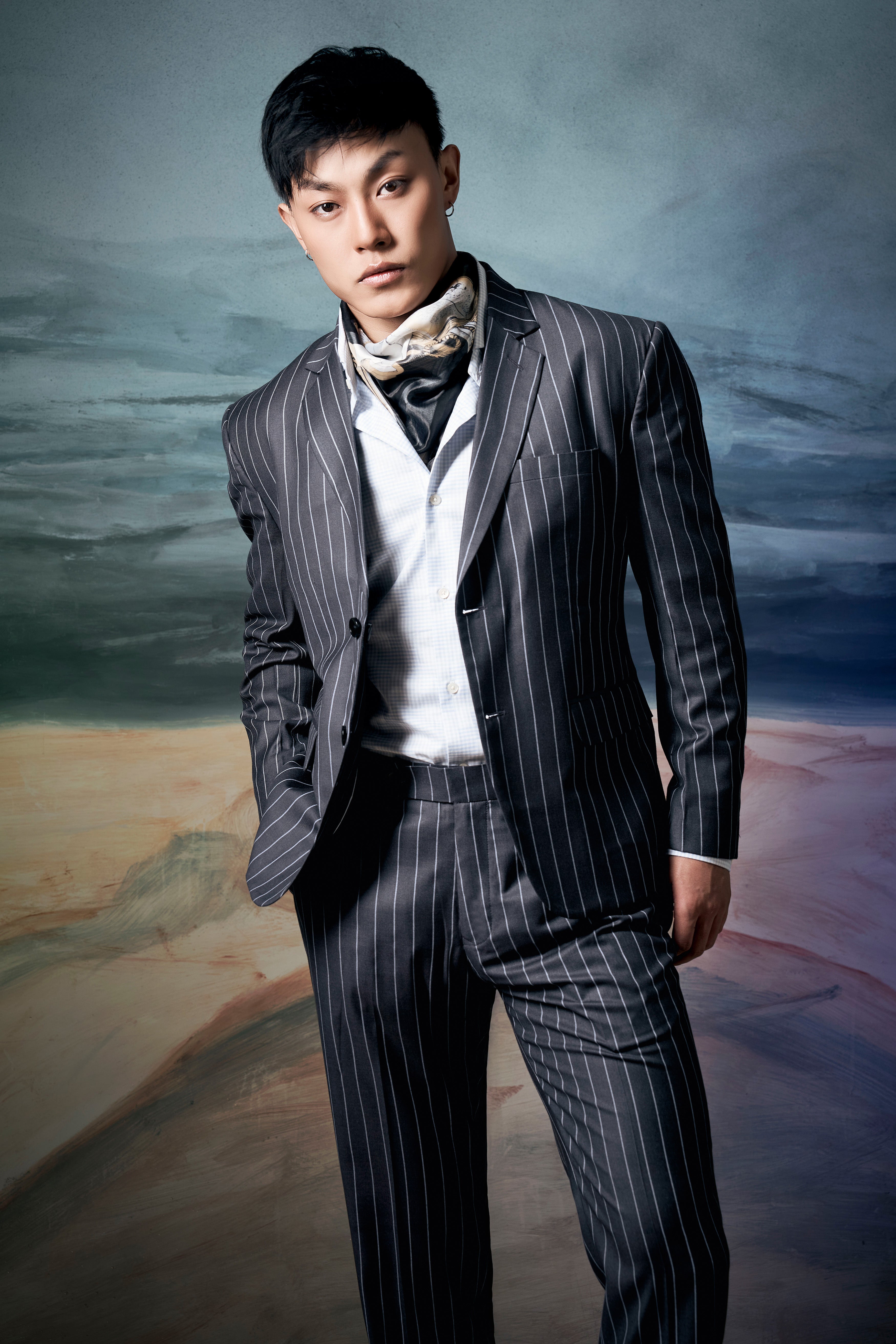 Piano Gray Striped Wool Blend Single Breasted Suit