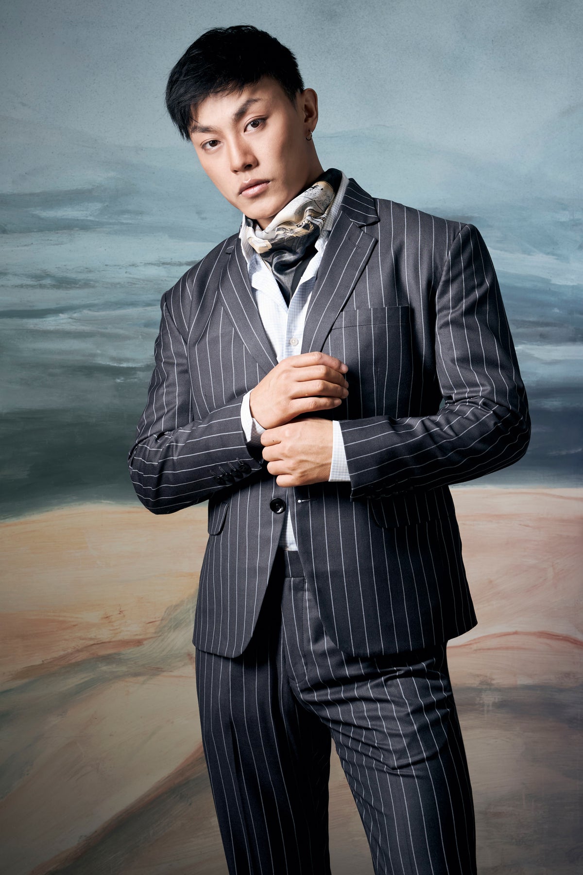 Piano Gray Striped Wool Blend Single Breasted Suit