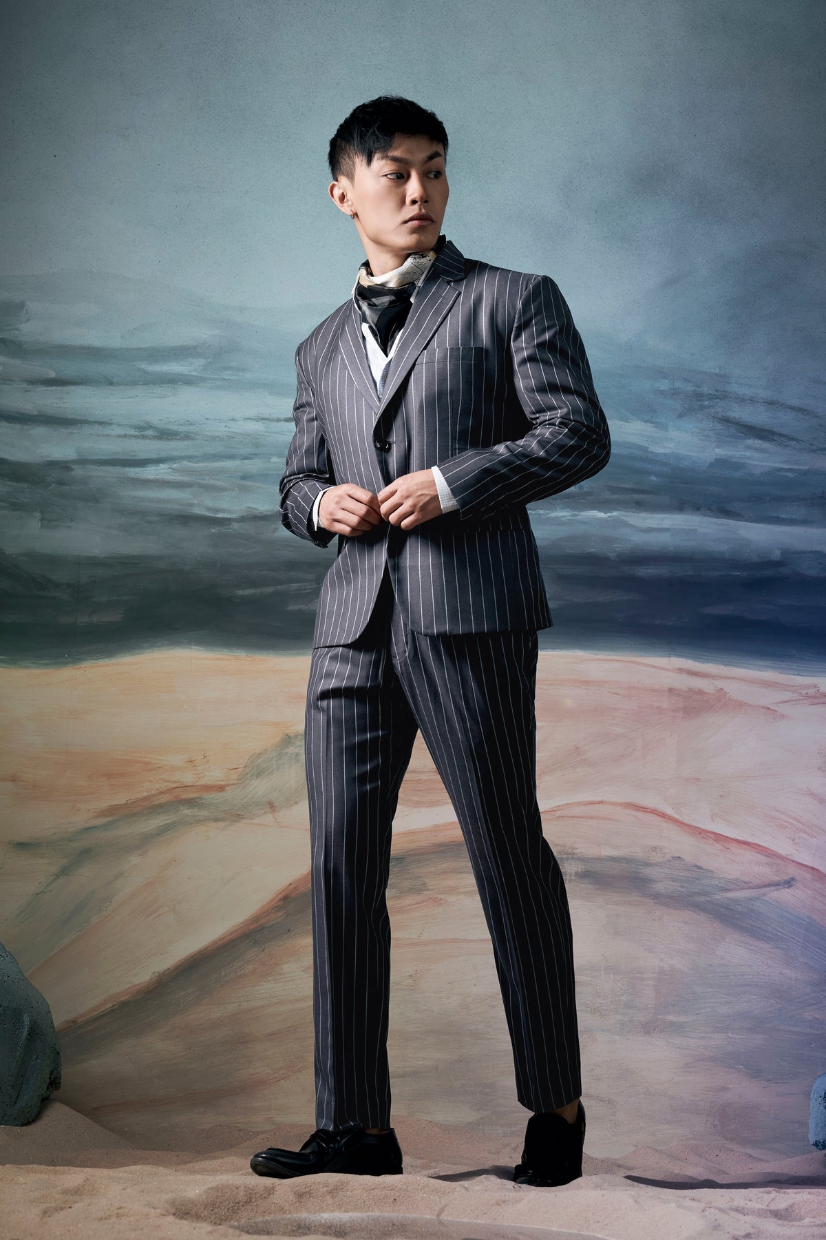 Piano Gray Striped Wool Blend Single Breasted Suit