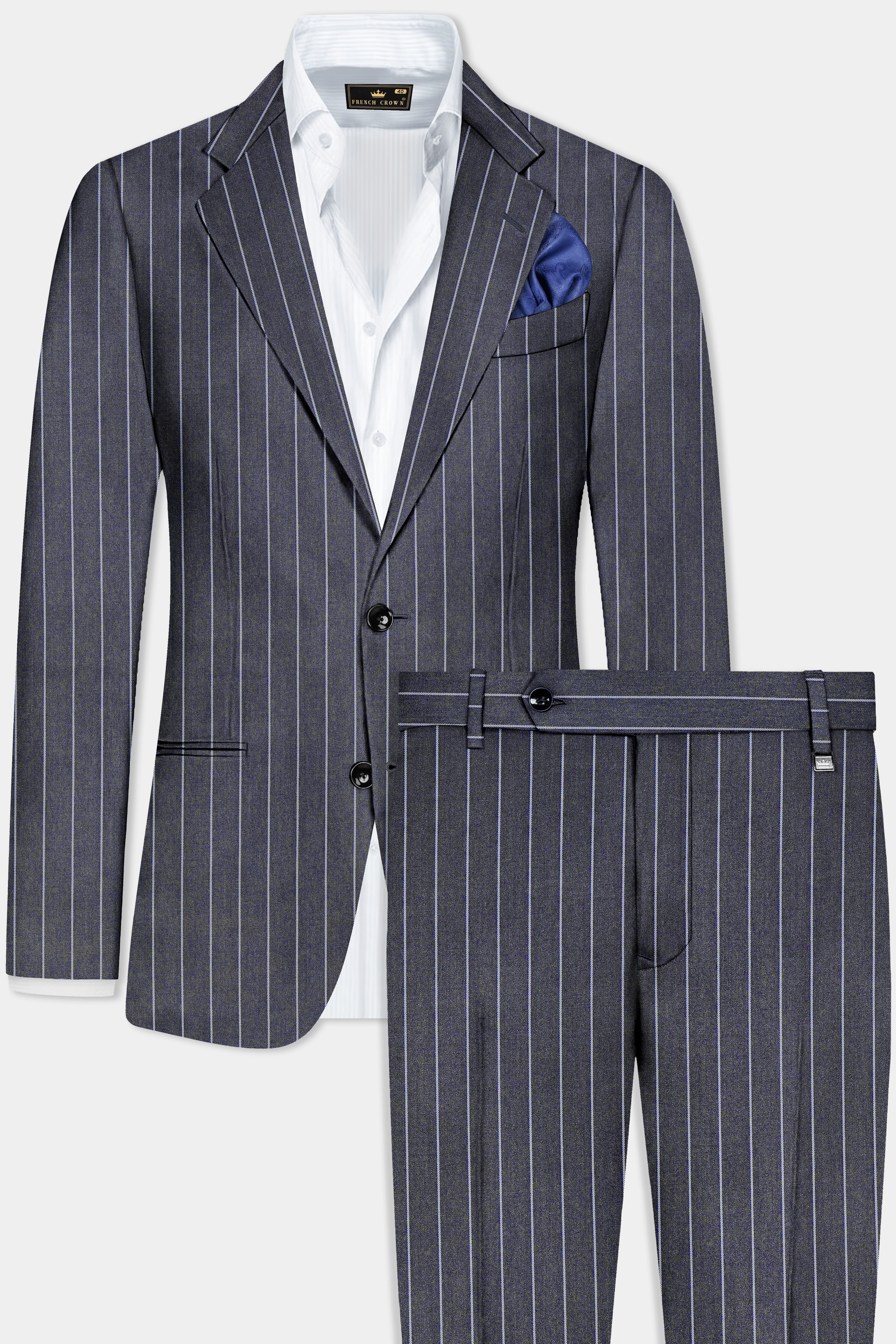 Piano Gray Striped Wool Blend Single Breasted Suit