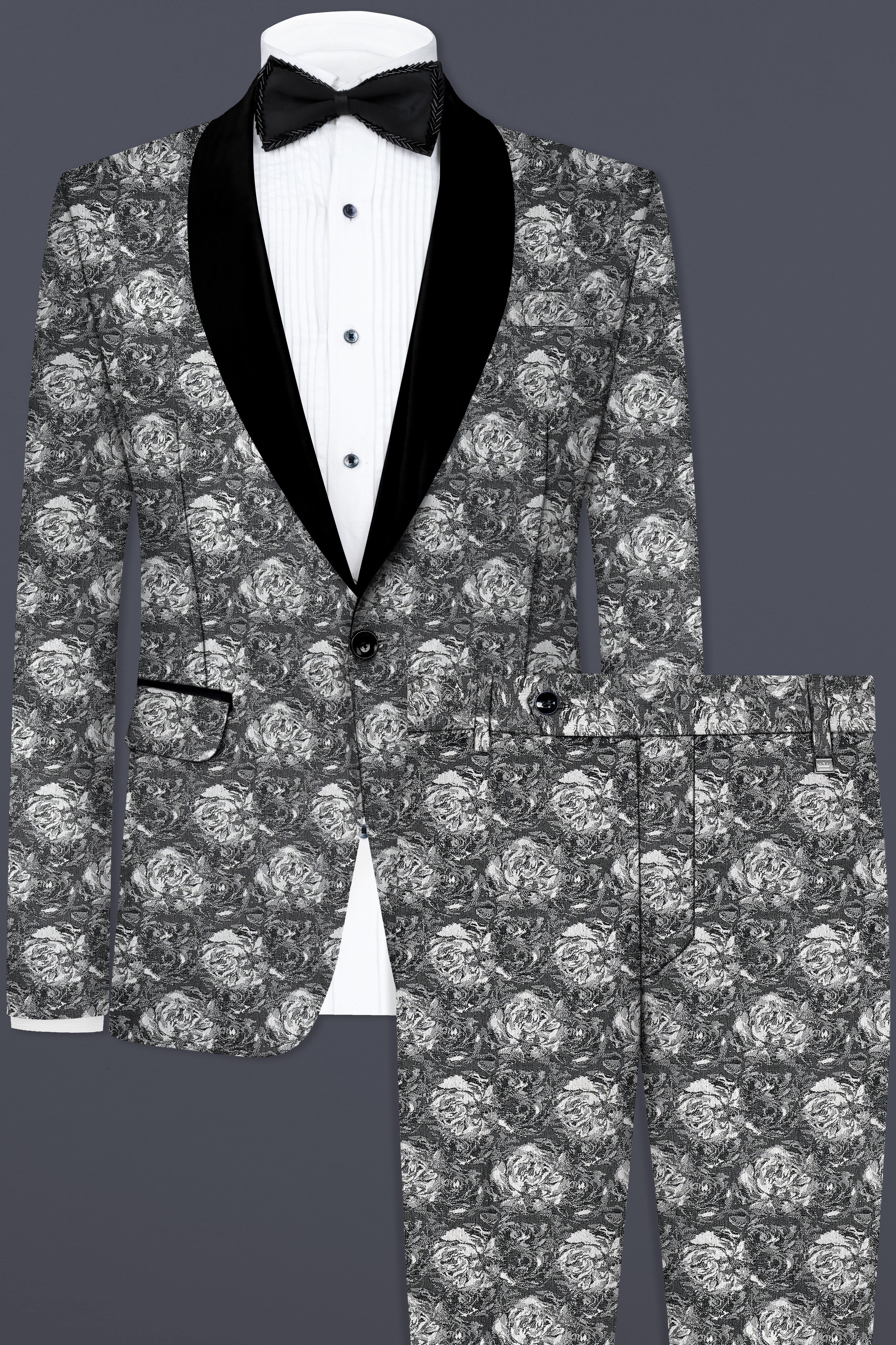 Vampire Gray Jacquard Textured Designer Tuxedo Suit