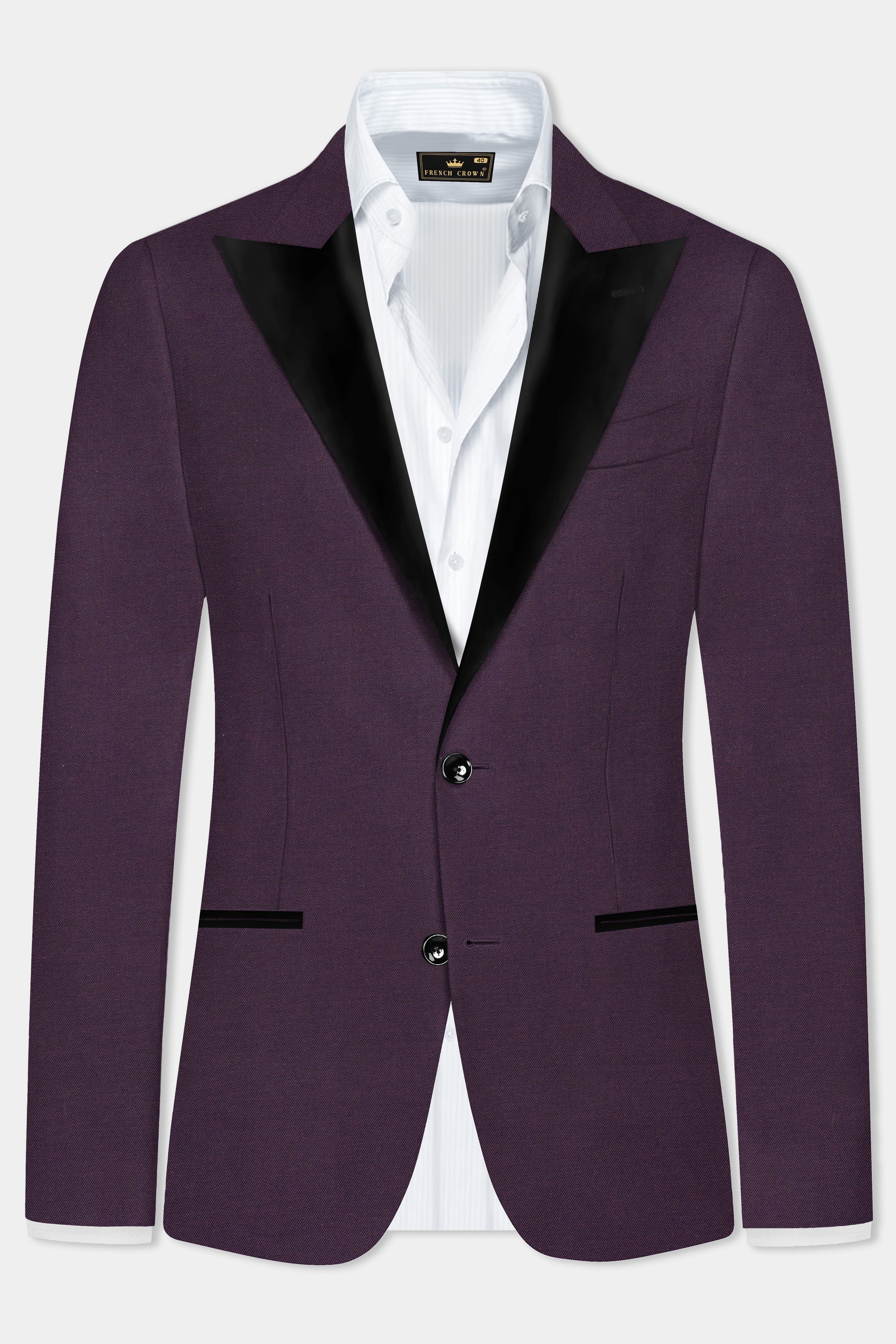 Eminence Purple Solid Wool Blend Peak Collar Tuxedo Suit