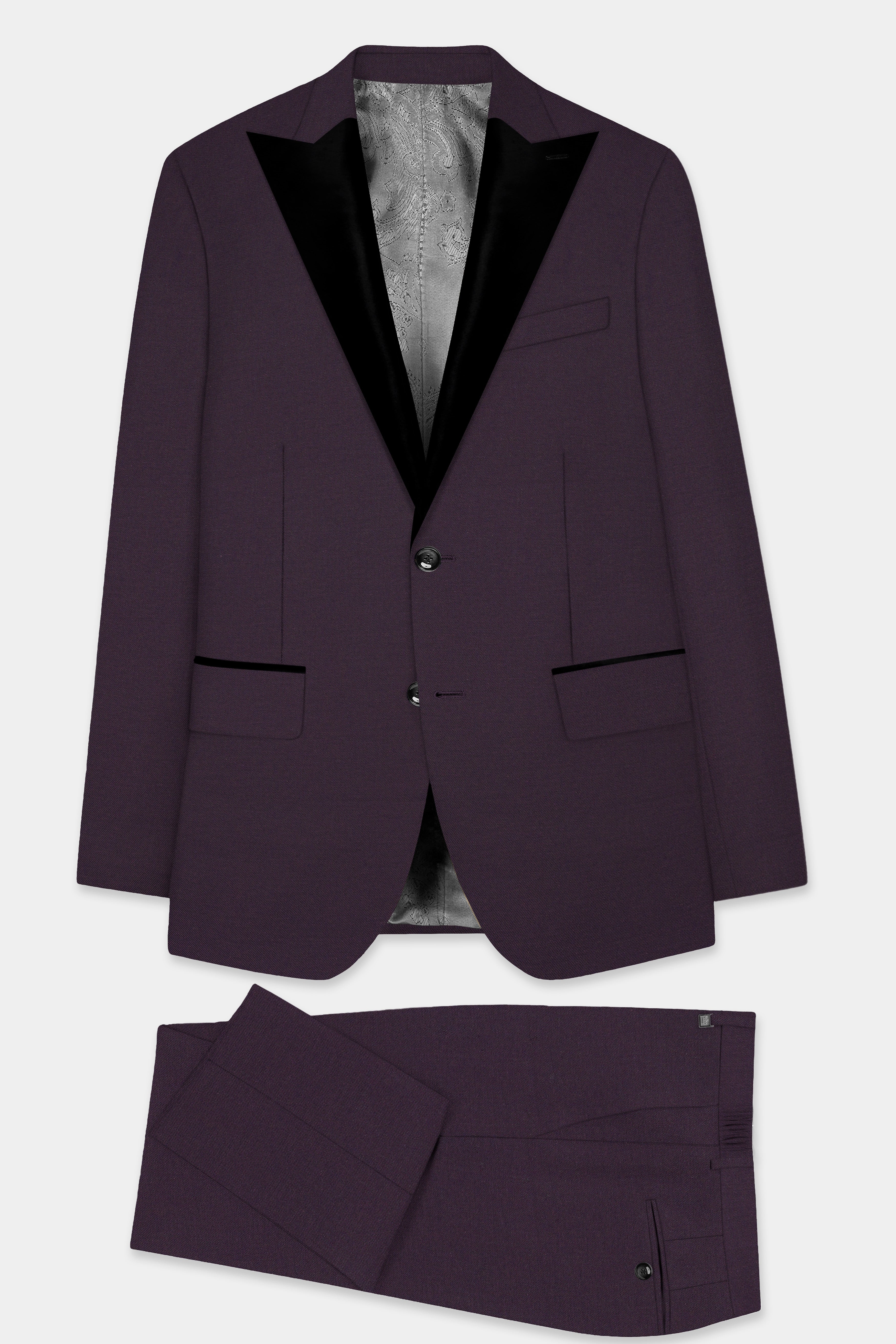 Eminence Purple Solid Wool Blend Peak Collar Tuxedo Suit