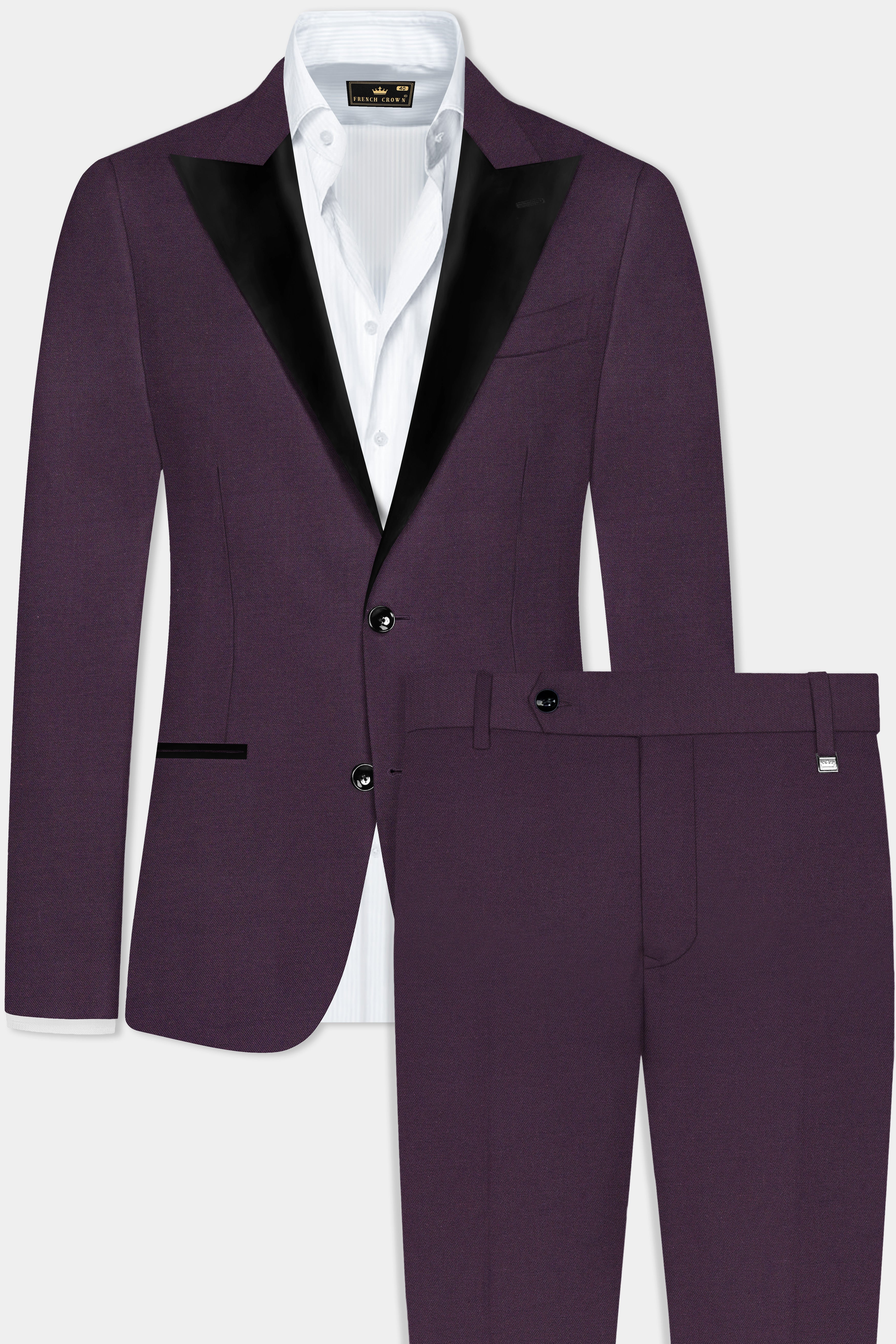 Eminence Purple Solid Wool Blend Peak Collar Tuxedo Suit