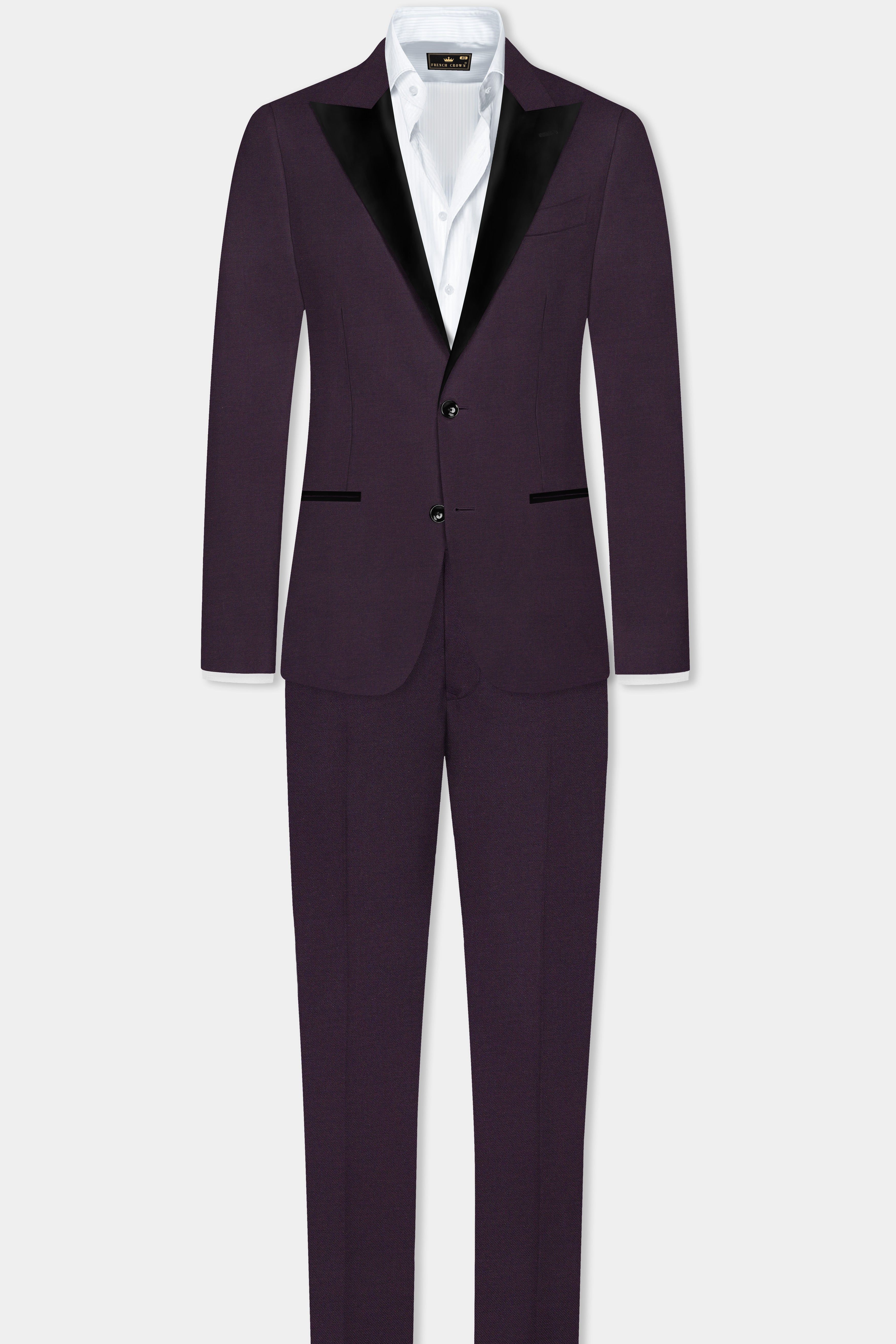 Eminence Purple Solid Wool Blend Peak Collar Tuxedo Suit